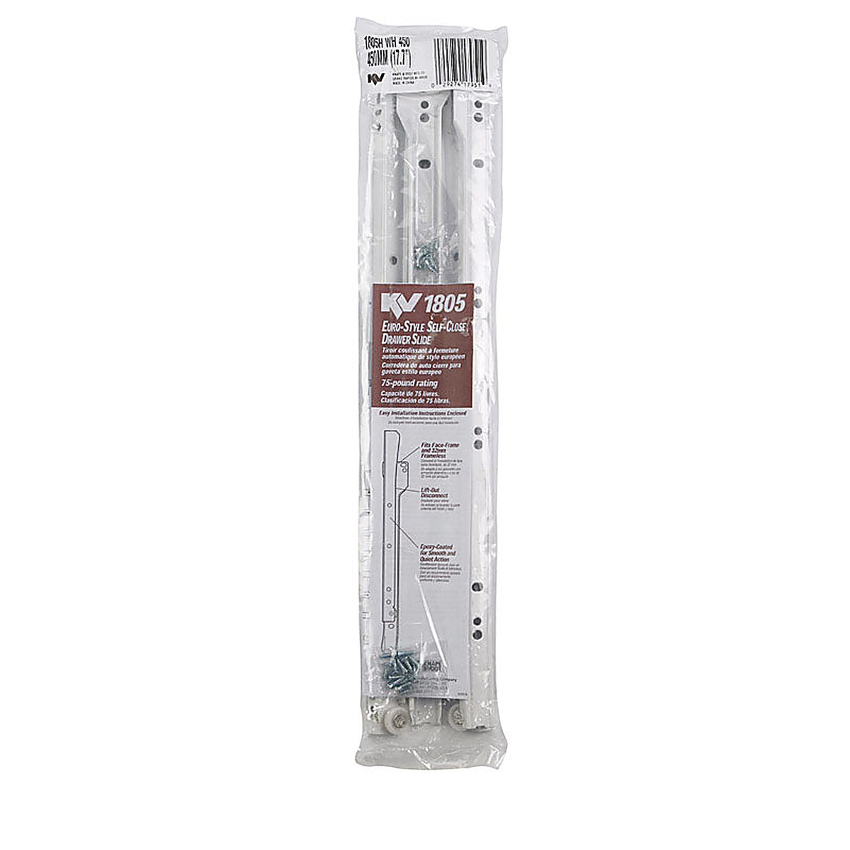 Knape & Vogt 1805HWH450 18 in. L Steel Soft Close Drawer Slide 2/Pack