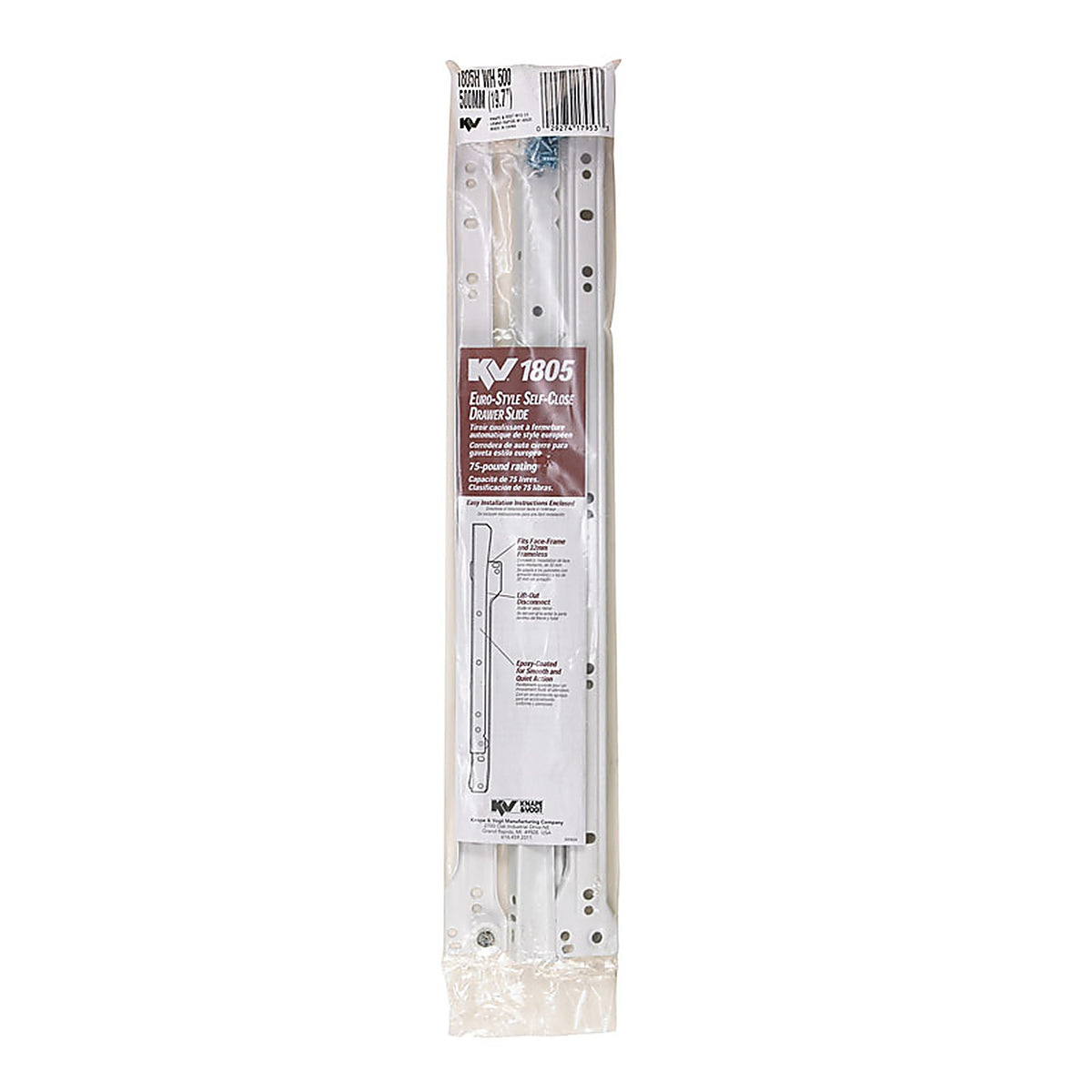 Knape & Vogt 1805HWH500 20 in. L Steel Soft Close Drawer Slide 2/Pack