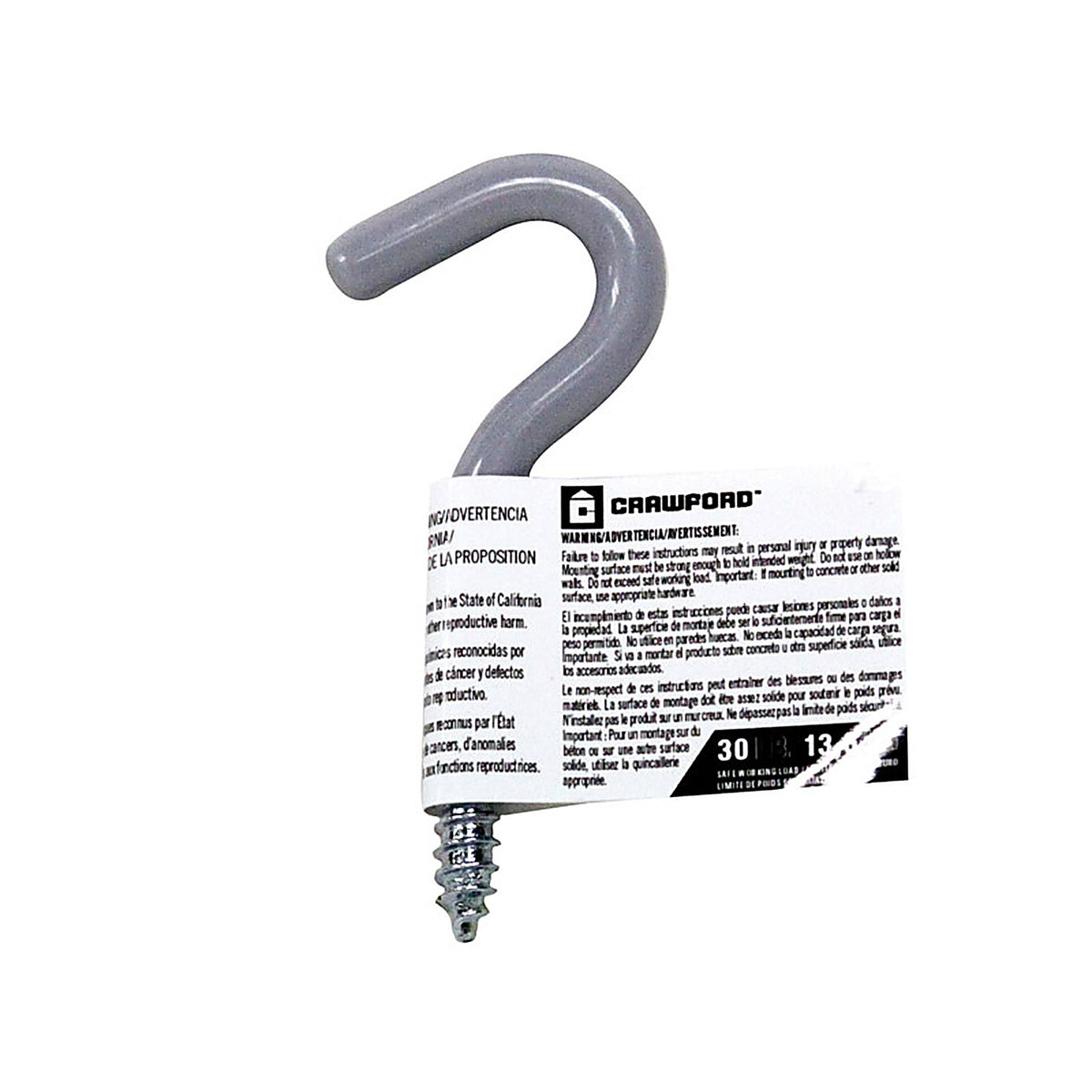 Crawford SS20-25 Vinyl Coated Gray Steel Small Storage Hook 30 lb. capacity 1/Pack