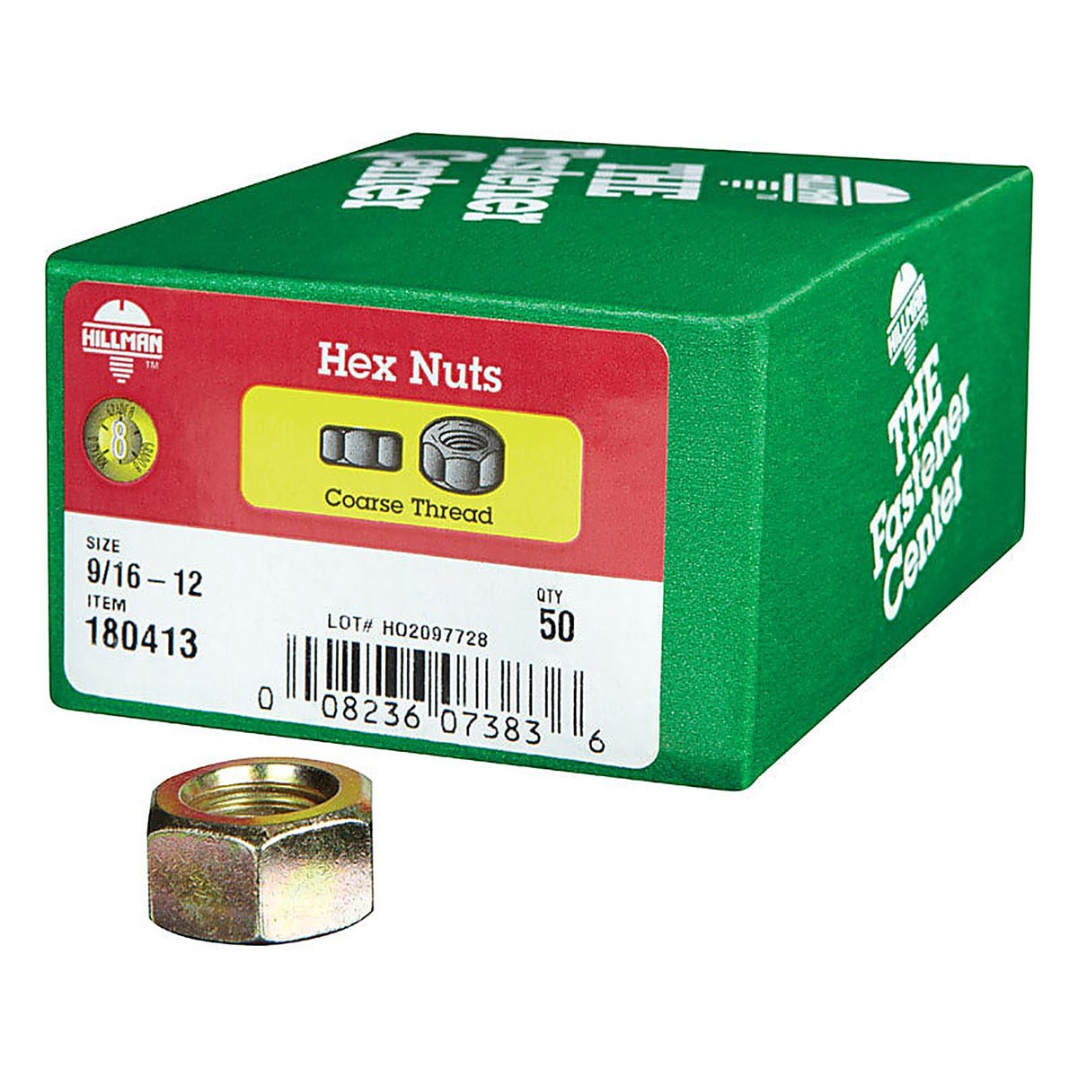 Hillman 180413 9/16 in. Zinc Dichromate Steel USS Hex Nut 50/Pack