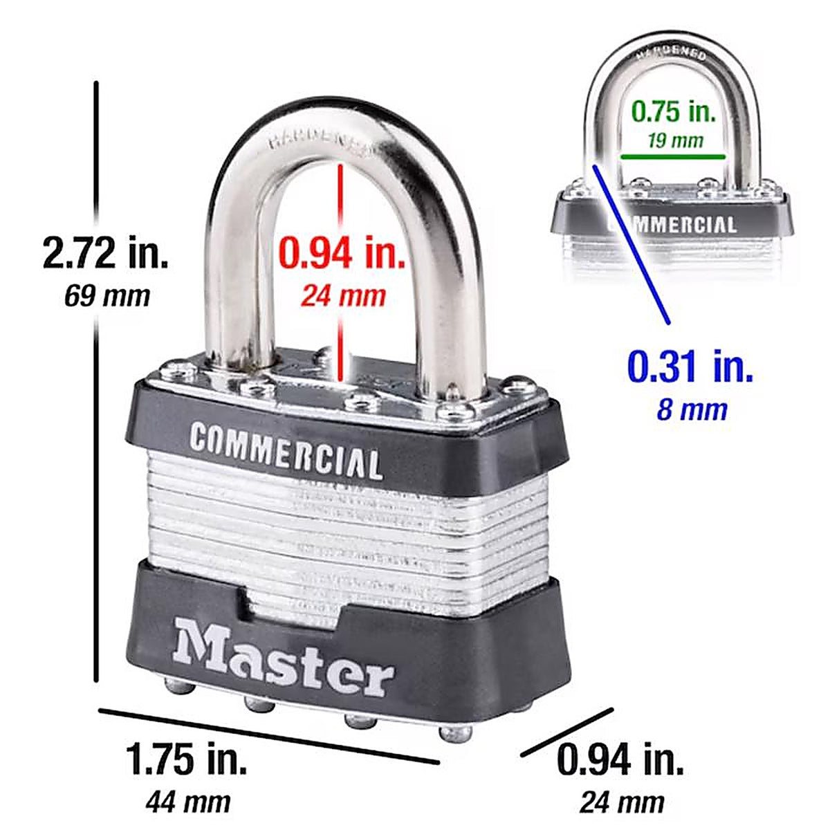 Masterlock - 1KA#2246 - Master Lock 1.75 In. H X 1.75 In. W X 1-3/4 In. L Laminated Steel Dual Ball Bearing Locking Exterior