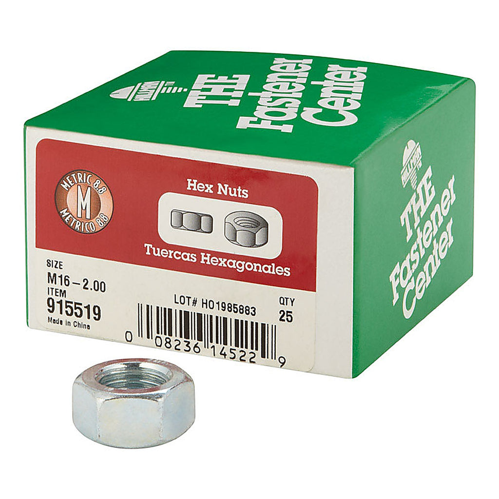 Hillman 915519 M16-2.00 mm Zinc-Plated Steel Metric Hex Nut 25/Pack