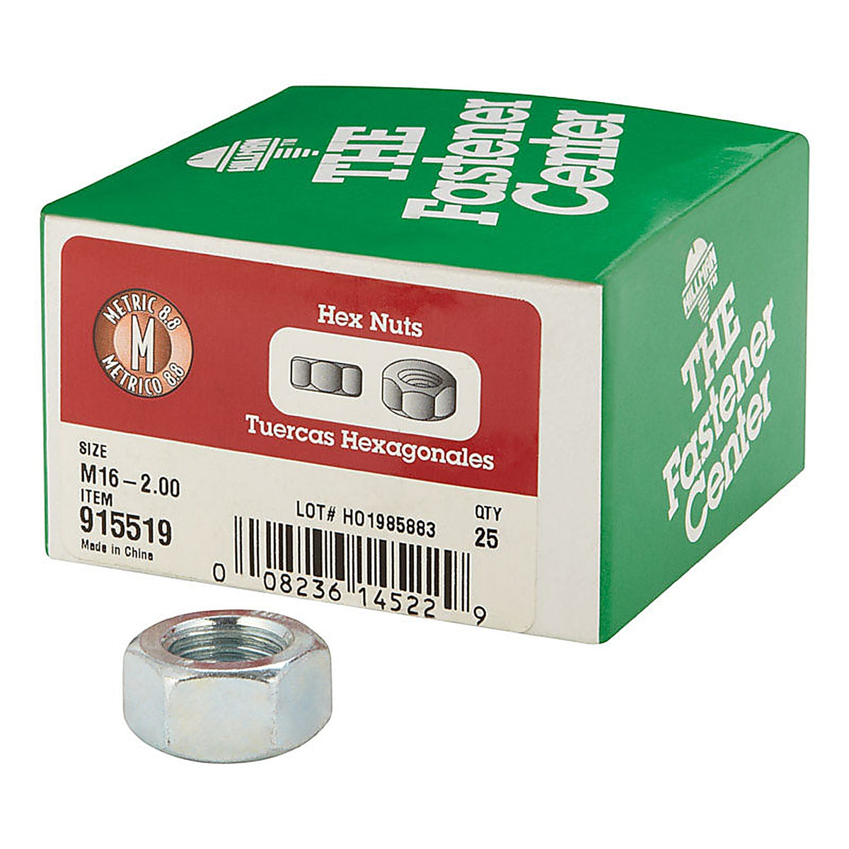 Hillman 915519 M16-2.00 mm Zinc-Plated Steel Metric Hex Nut 25/Pack