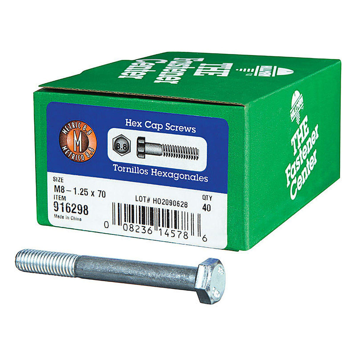 Hillman 916298 M8-1.25 mm Dia. x 70 mm L Heat Treated Steel Hex Head Cap Screw 40/Pack
