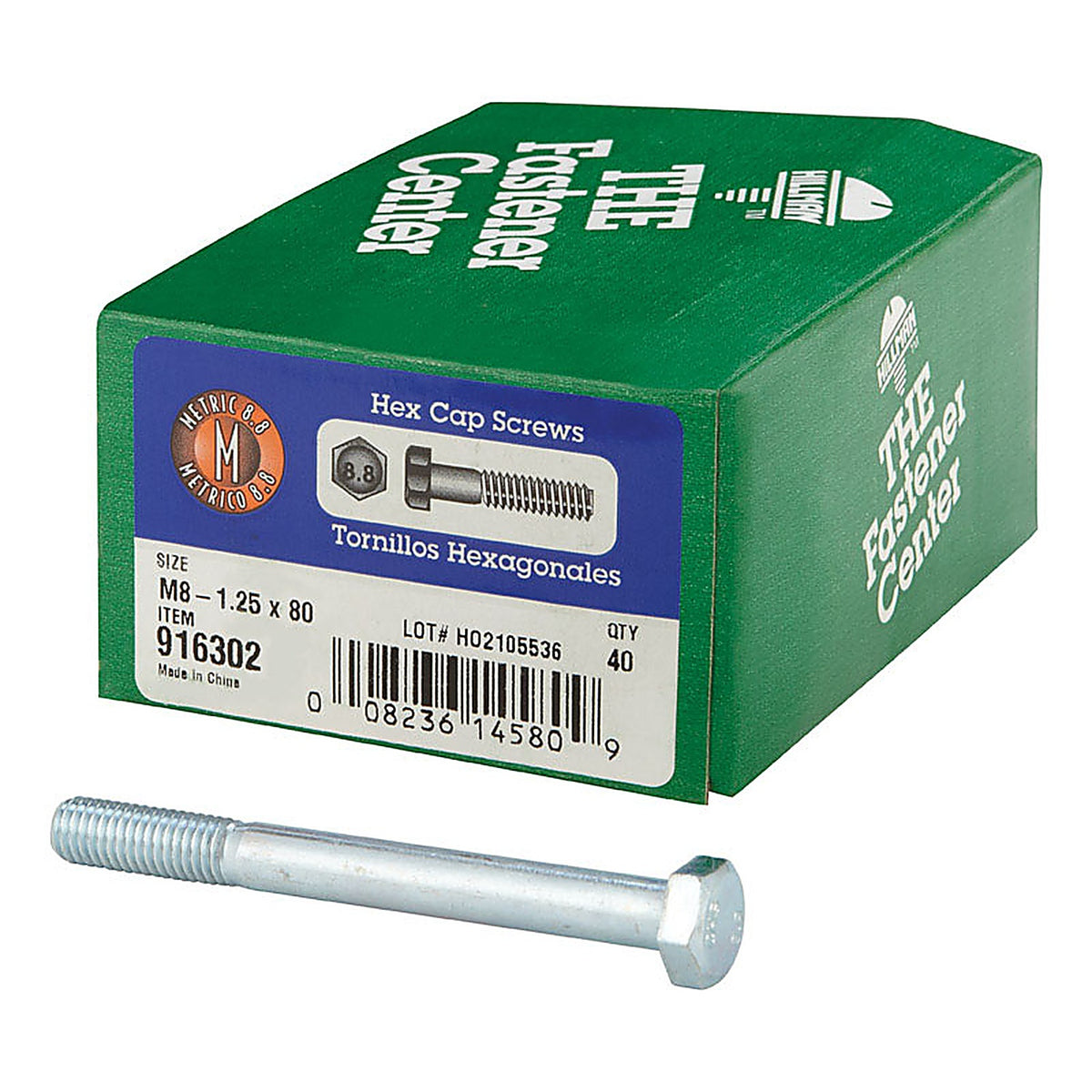 Hillman 916302 M8-1.25 mm Dia. x 80 mm L Heat Treated Steel Hex Head Cap Screw 40/Pack