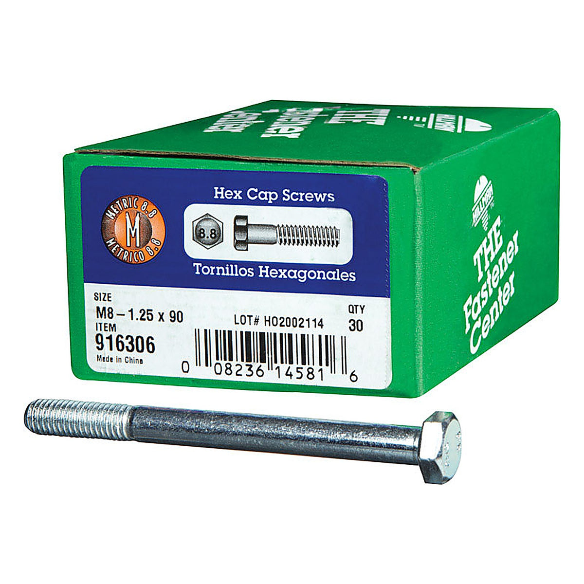Hillman 916306 M8-1.25 mm Dia. x 90 mm L Heat Treated Steel Hex Head Cap Screw 30/Pack