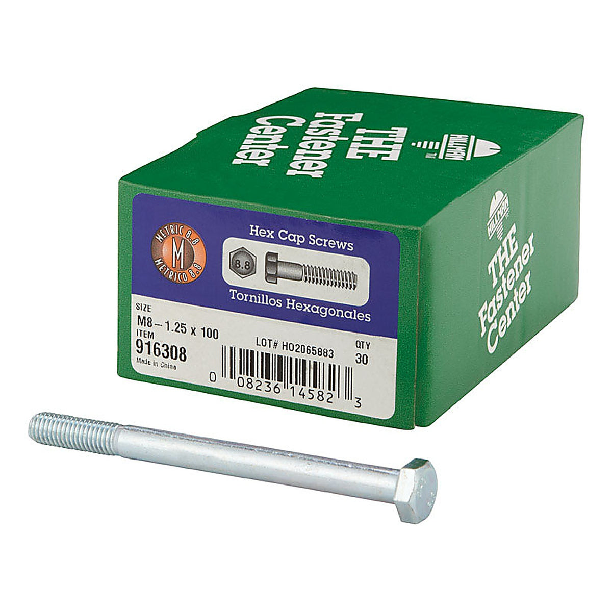 Hillman 916308 M8-1.25 mm Dia. x 100 mm L Heat Treated Steel Hex Head Cap Screw 30/Pack