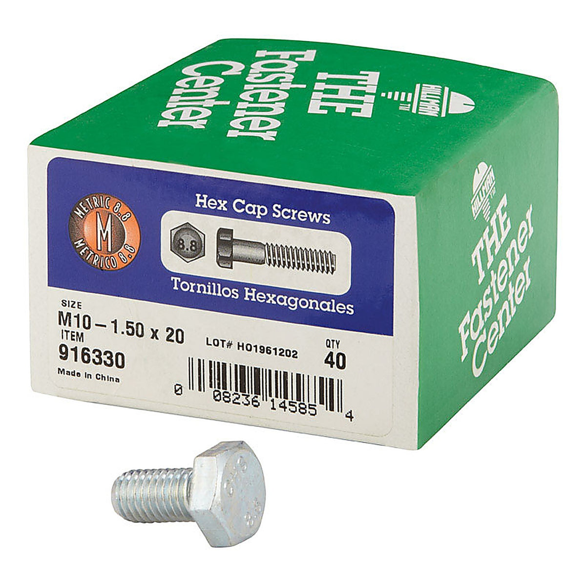 Hillman - 916330 - M10-1.50 MM D X 20 MM L Heat Treated Steel HEX Head Cap Screw 1 Pack