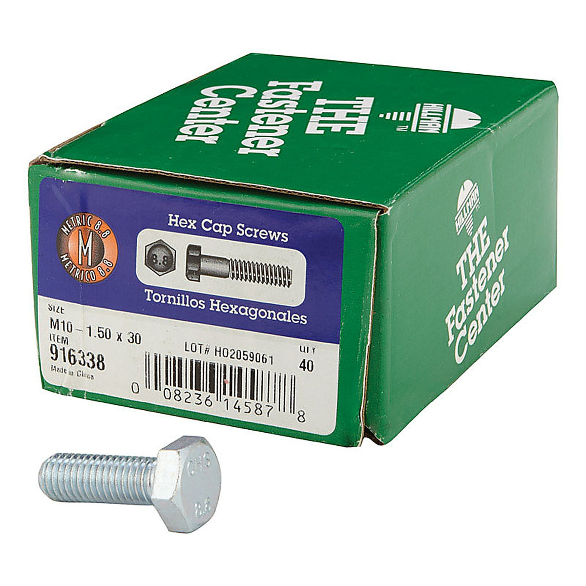 Hillman 916338 M10-1.50 mm Dia. x 30 mm L Heat Treated Steel Hex Head Cap Screw 40/Pack