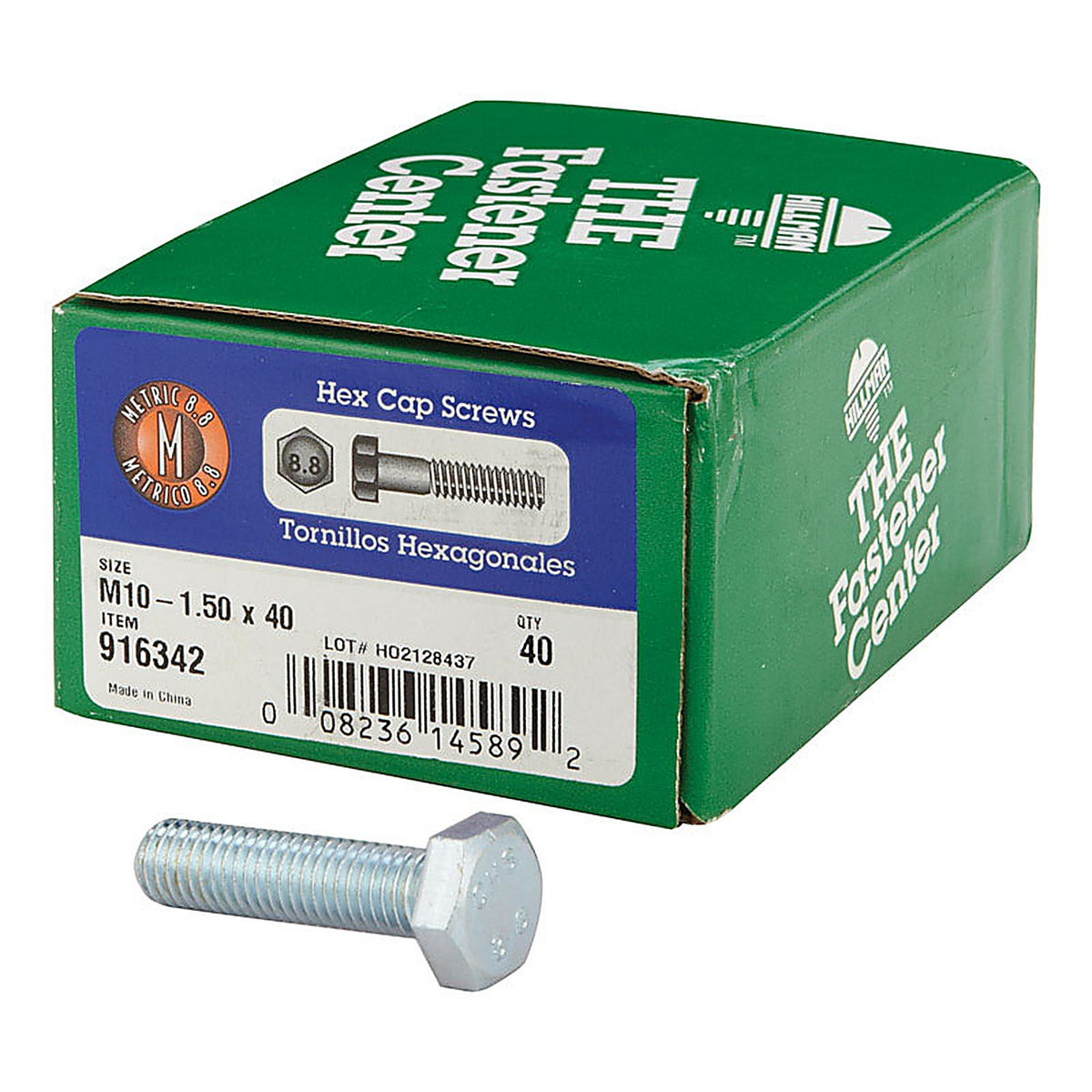 Hillman 916342 M10-1.50 mm Dia. x 40 mm L Heat Treated Steel Hex Head Cap Screw 40/Pack