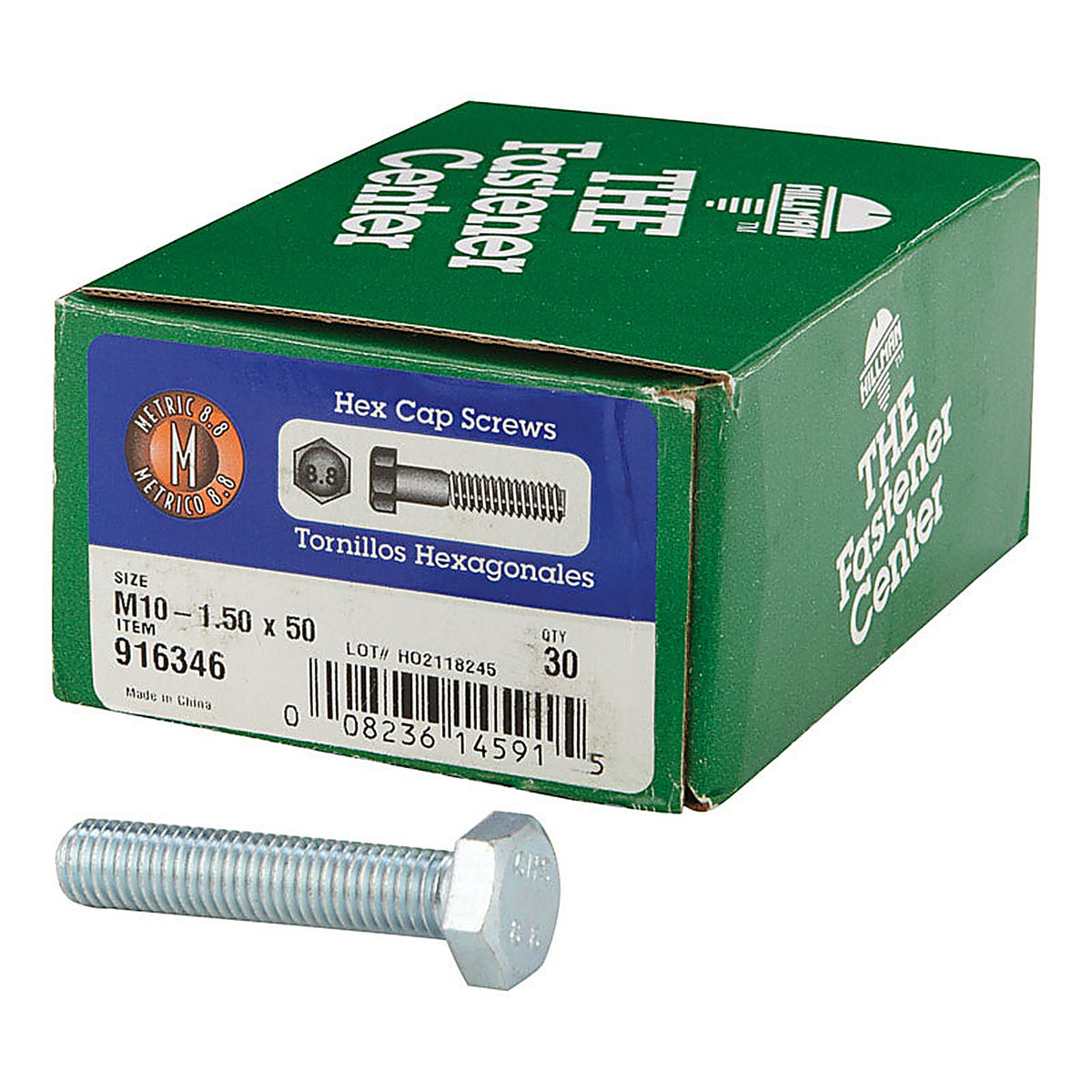 Hillman 916346 M10-1.50 mm Dia. x 50 mm L Heat Treated Steel Hex Head Cap Screw 30/Pack