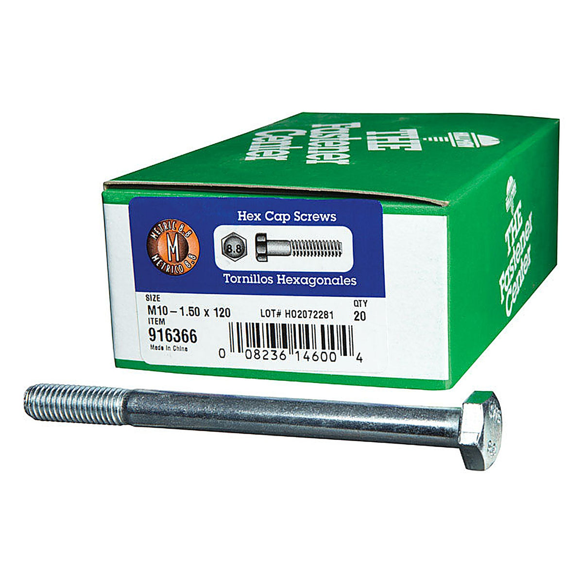 Hillman 916366 M10-1.50 mm Dia. x 120 mm L Heat Treated Steel Hex Head Cap Screw 20/Pack