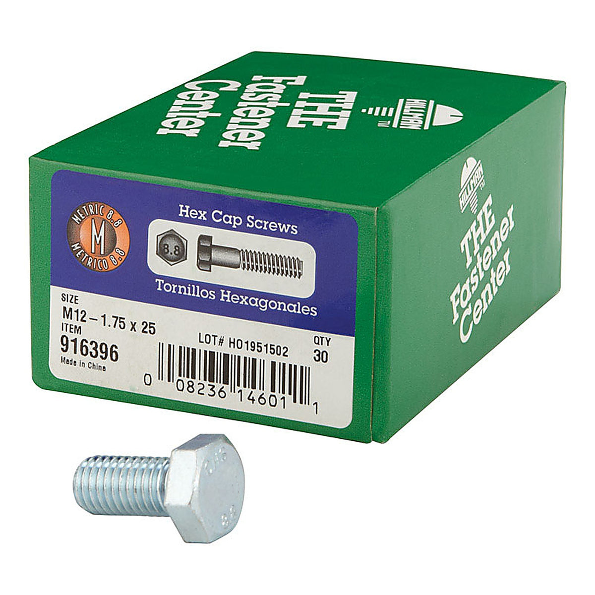 Hillman - 916396 - M12-1.75 MM D X 25 MM L Heat Treated Steel HEX Head Cap Screw 30 Pack