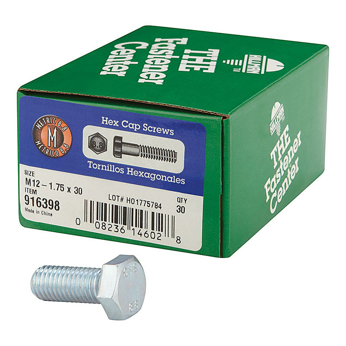 Hillman 916398 M12-1.75 mm Dia. x 30 mm L Heat Treated Steel Hex Head Cap Screw 30/Pack