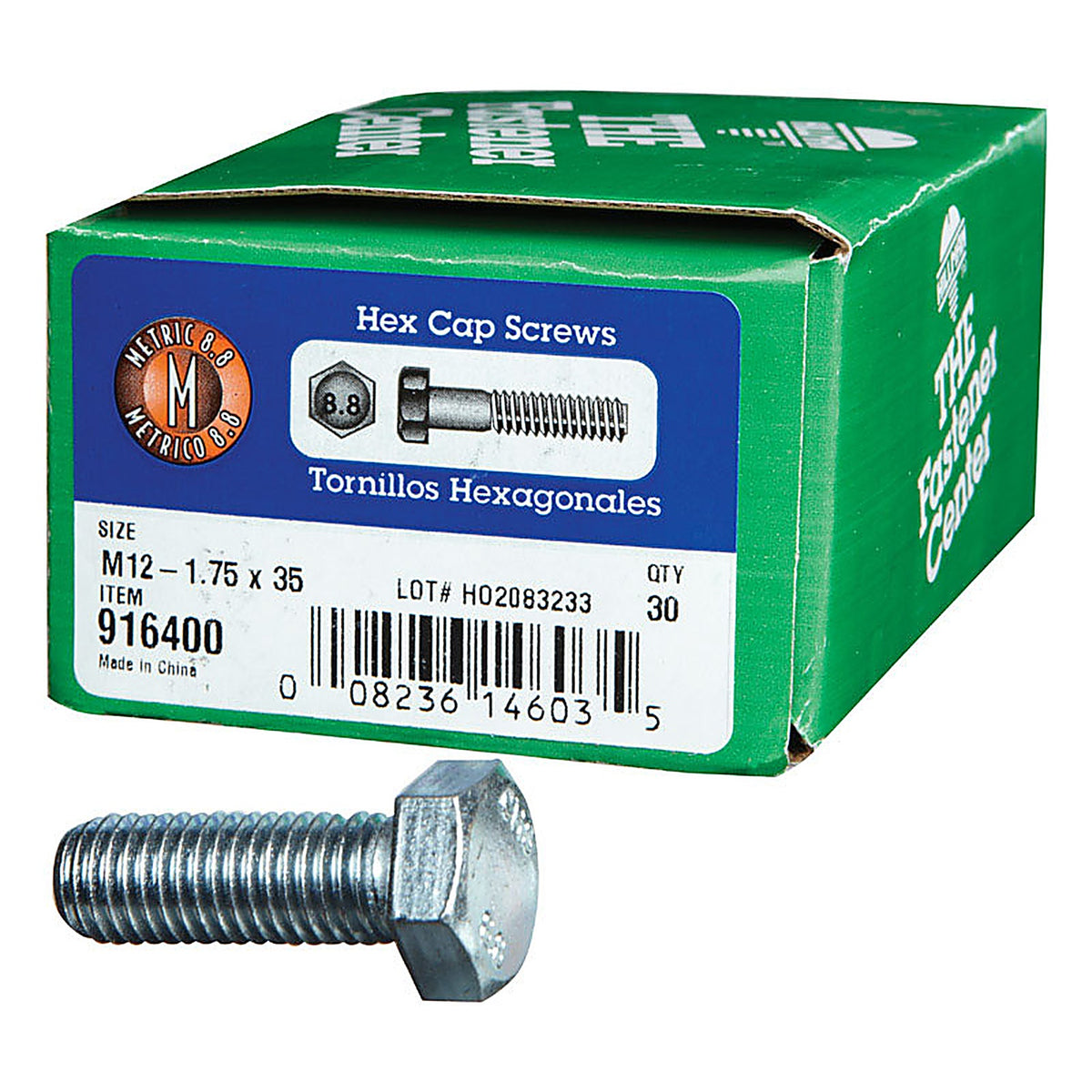 Hillman 916400 M12-1.75 mm Dia. x 35 mm L Heat Treated Steel Hex Head Cap Screw 30/Pack