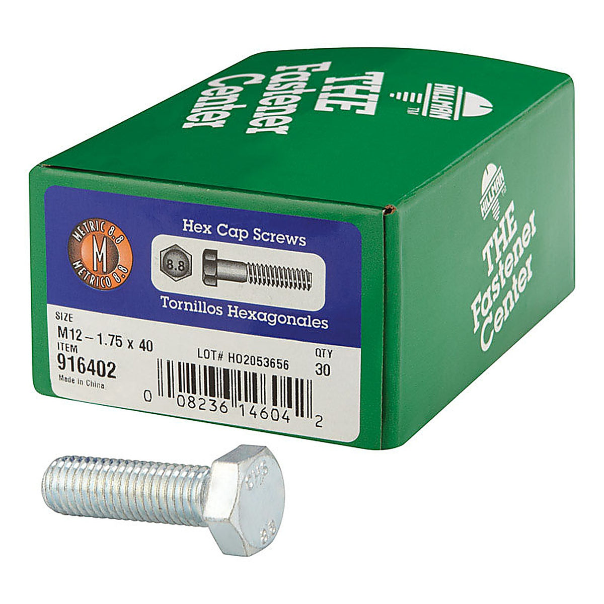 Hillman - 916402 - M12-1.75 MM D X 40 MM L Heat Treated Steel HEX Head Cap Screw 30 Pack