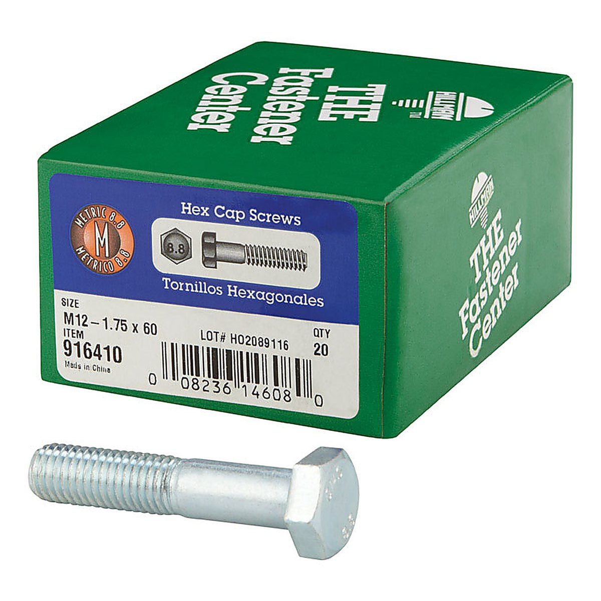 Hillman - 916410 - M12-1.75 MM D X 60 MM L Heat Treated Steel HEX Head Cap Screw 20 Pack