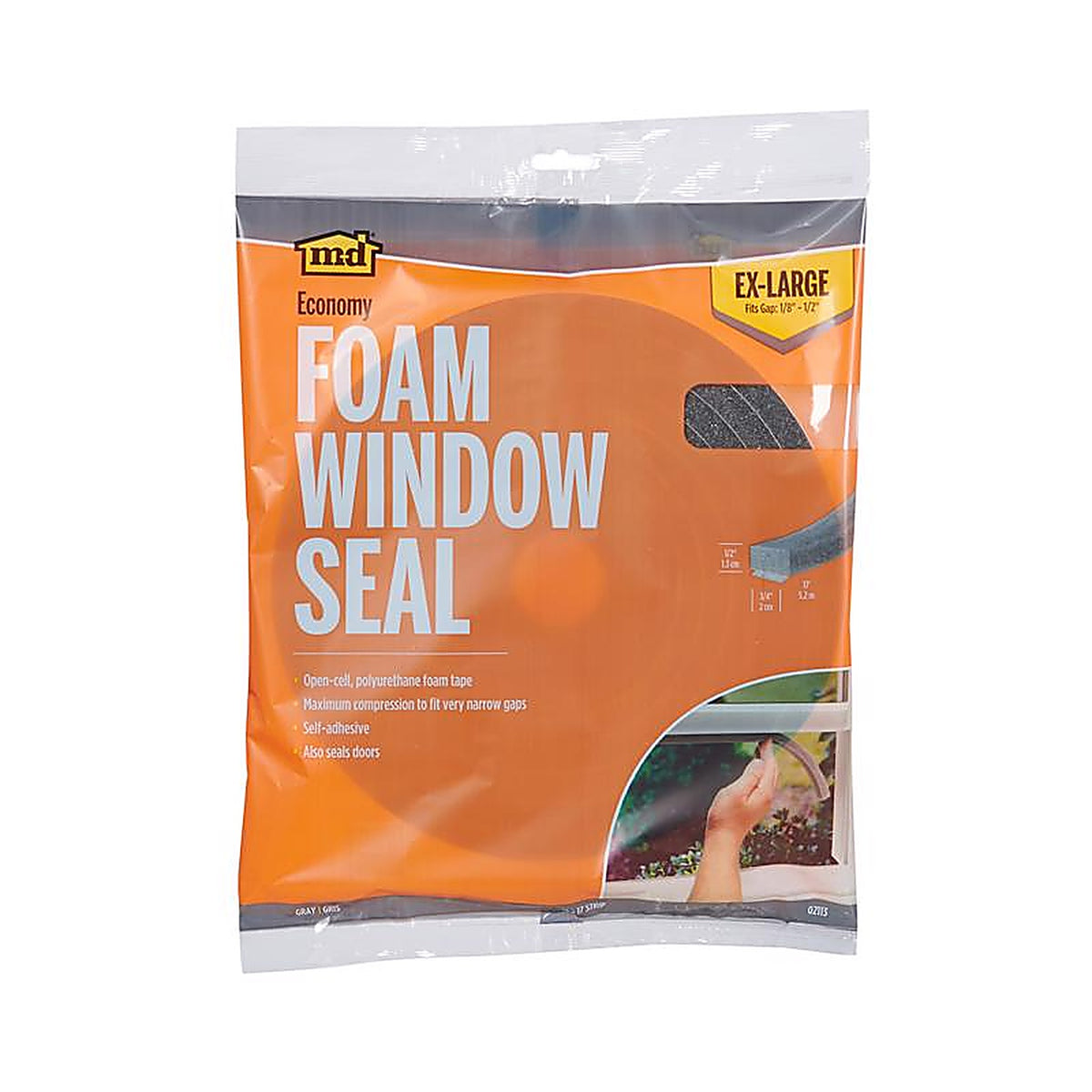 M-D 2113 Gray Foam Weather Stripping Tape For Doors and Windows, Doors and Windows 17 ft. L x 1/2 in.