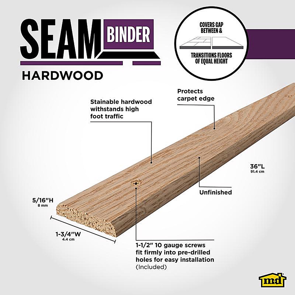 M-D 85621 1-3/4 in. W x 36 in. L Brown Hardwood Seam Binder
