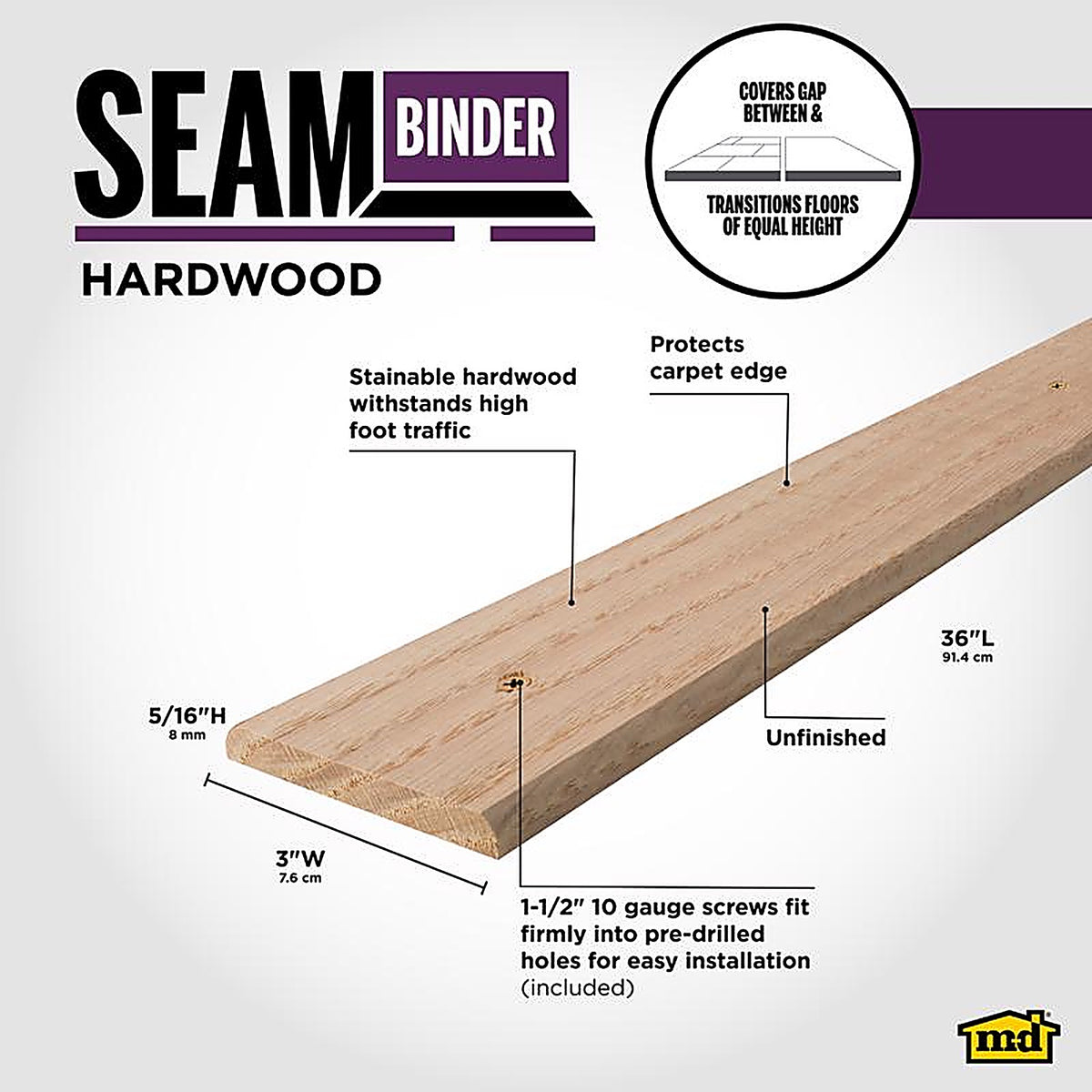 M-D 85613 3 in. W x 36 in. L Brown Oak Seam Binder