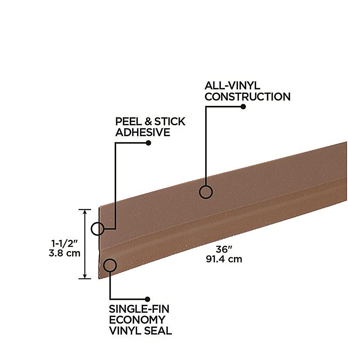 M-D 5603 Brown Vinyl Sweep For Doors, Doors 36 in. L x 1/2 in.