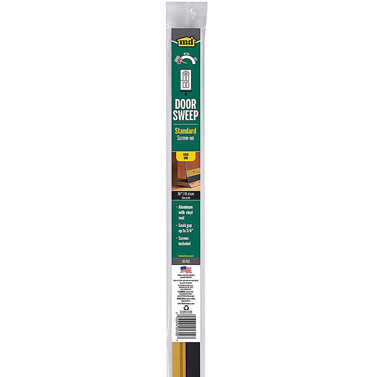 M-D 5702 Gold Aluminum/Vinyl Sweep For Doors, Doors 36 in. L x 1/8 in.