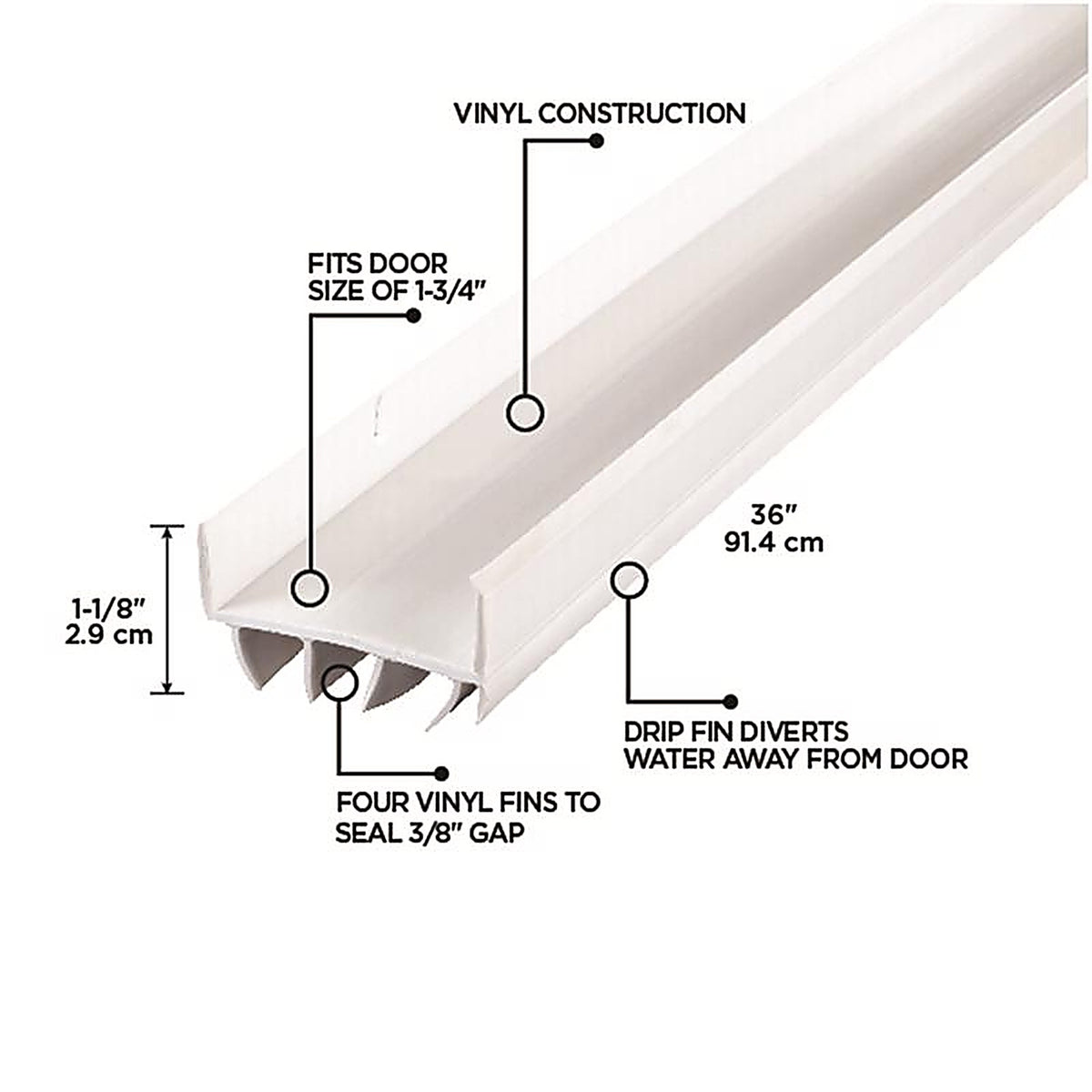 M-D 6528 White Vinyl Door Set Seal For U-shaped, Doors 36 in. L x 1-3/4 in.