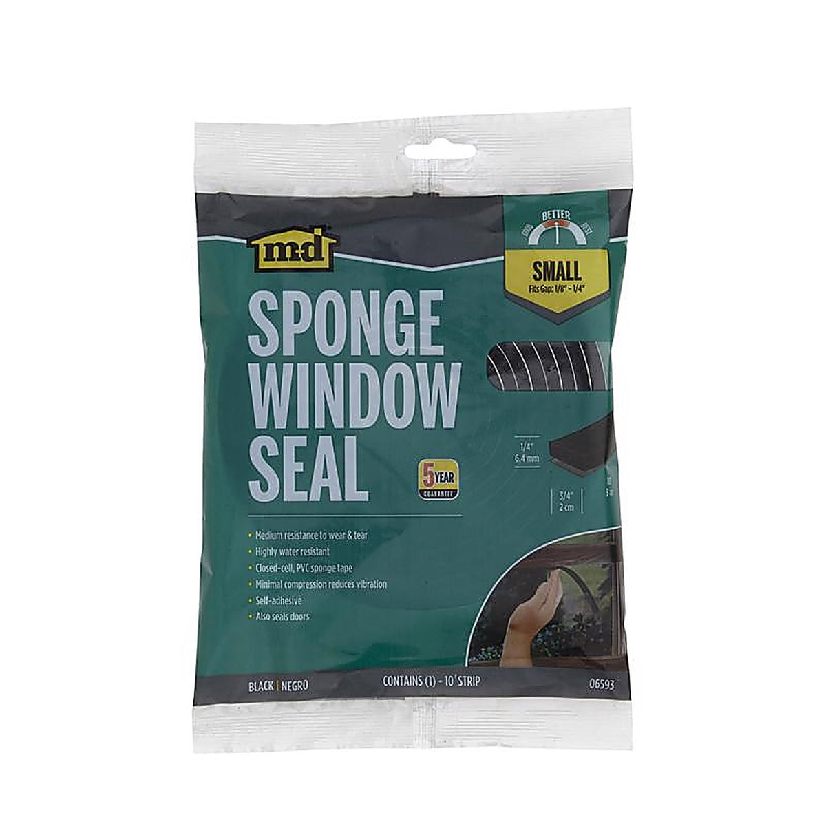 M-D 6593 Black Sponge Rubber Weather Stripping Tape For Auto and Marine, Doors and Windows