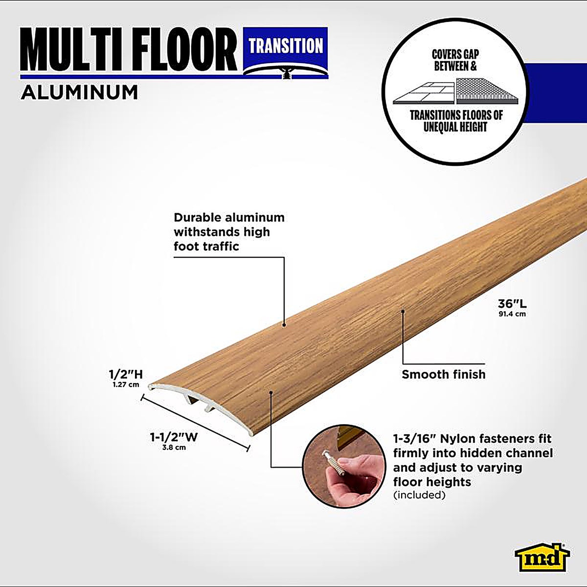 M-D - 46141 - Building Products Metal Decor 0.5 In. H X 1.5 In. W X 36 In. L Oak Aluminum Floor Transition