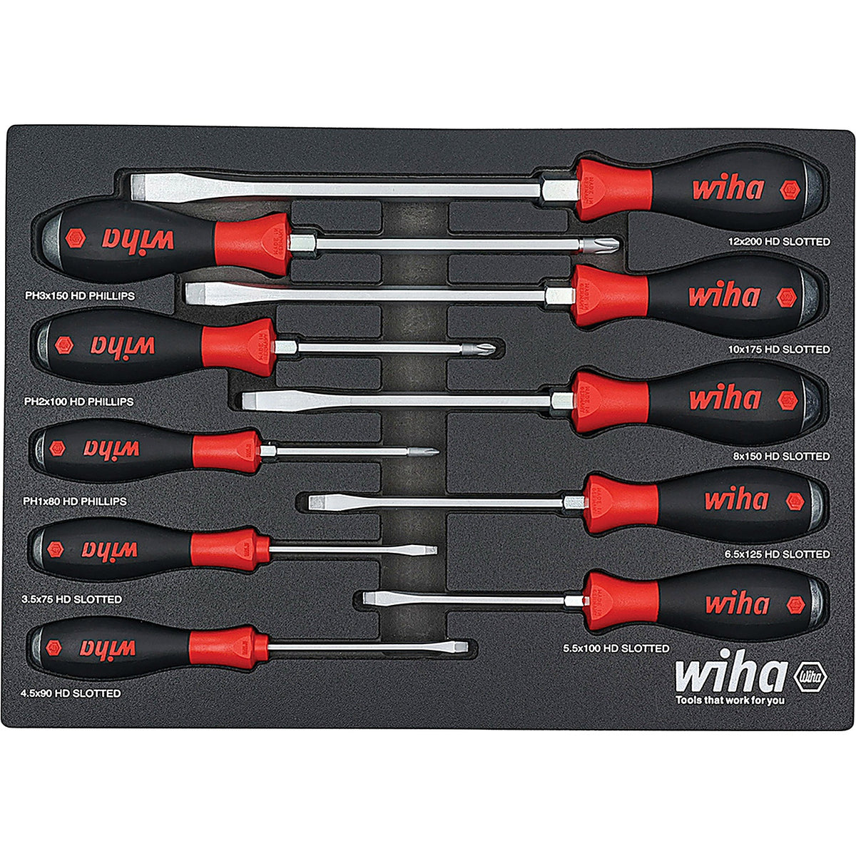 Wiha - 53180 - 10 Piece Soft Finish Xheavy Duty Cushion Grip Screwdriver Tray Set
