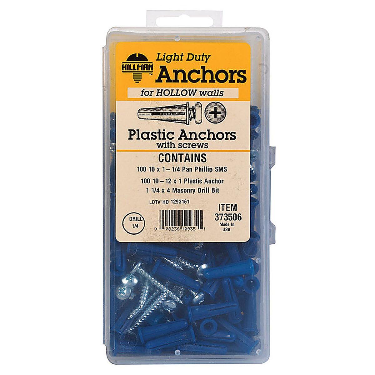 Hillman 373506 .19 in. Dia. x 1 in. L Plastic Pan Head Conical Anchor Kit 201/Pack
