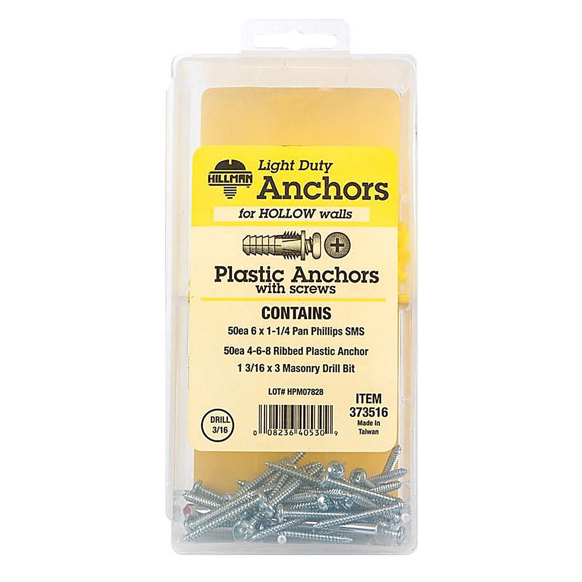 Hillman 373516 0.164 in. Dia. x 7/8 in. L Plastic Pan Head Ribbed Anchor Kit 101/Pack