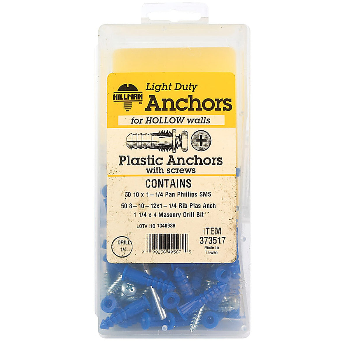 Hillman 373517 0.164 in. Dia. x 1-1/4 in. L Plastic Pan Head Ribbed Anchor Kit 101/Pack