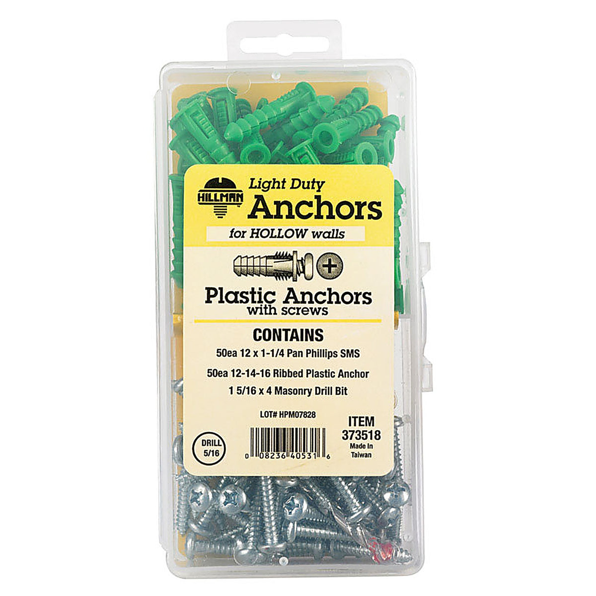 Hillman 373518 1/4 in. Dia. x 1-1/2 in. L Plastic Pan Head Ribbed Anchor Kit 101/Pack