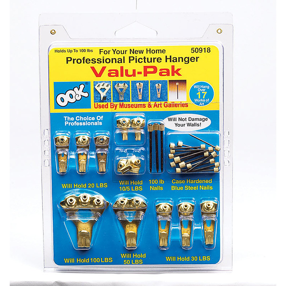 OOK 50918 Brass-Plated Assorted Picture Hanging Set 100 lb. 34/Pack