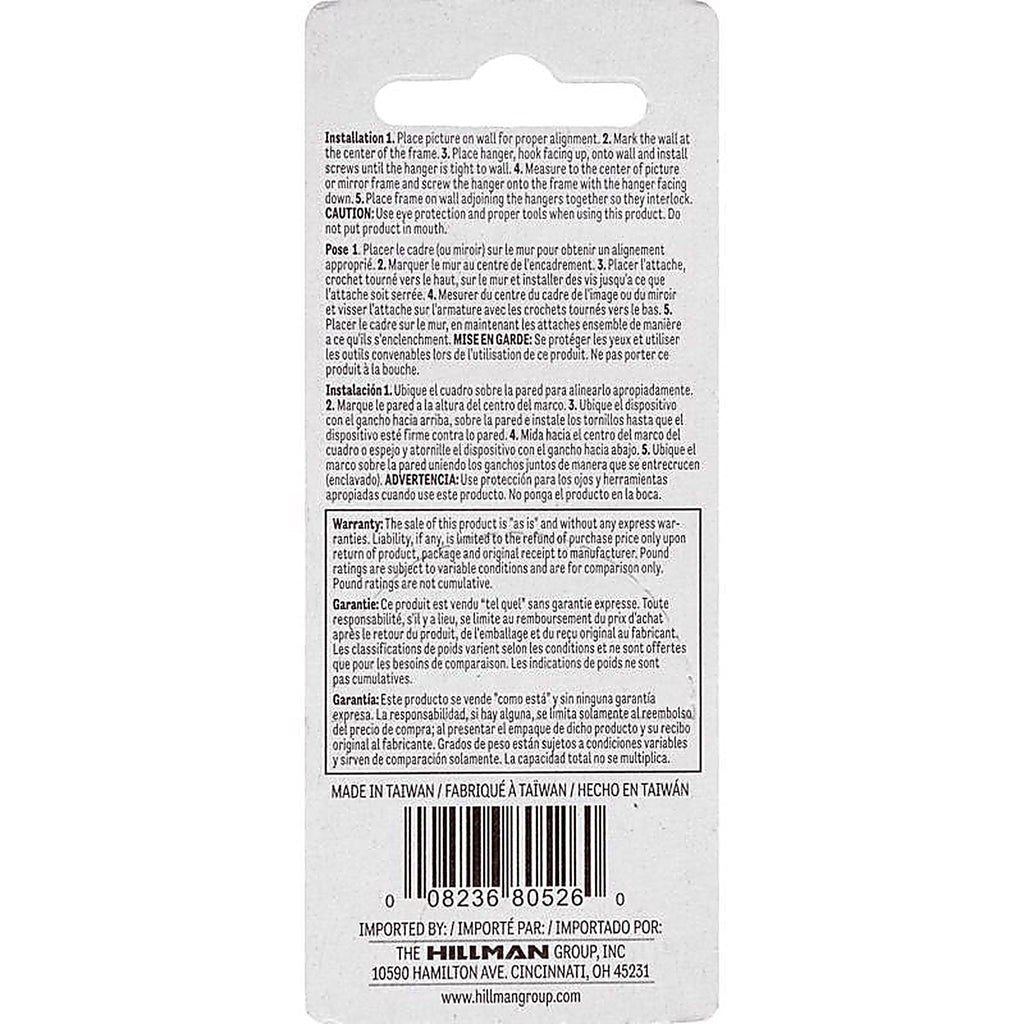 Hillman - 121157 - Zinc Silver Flush-Mount Picture Hanger 2 Pack