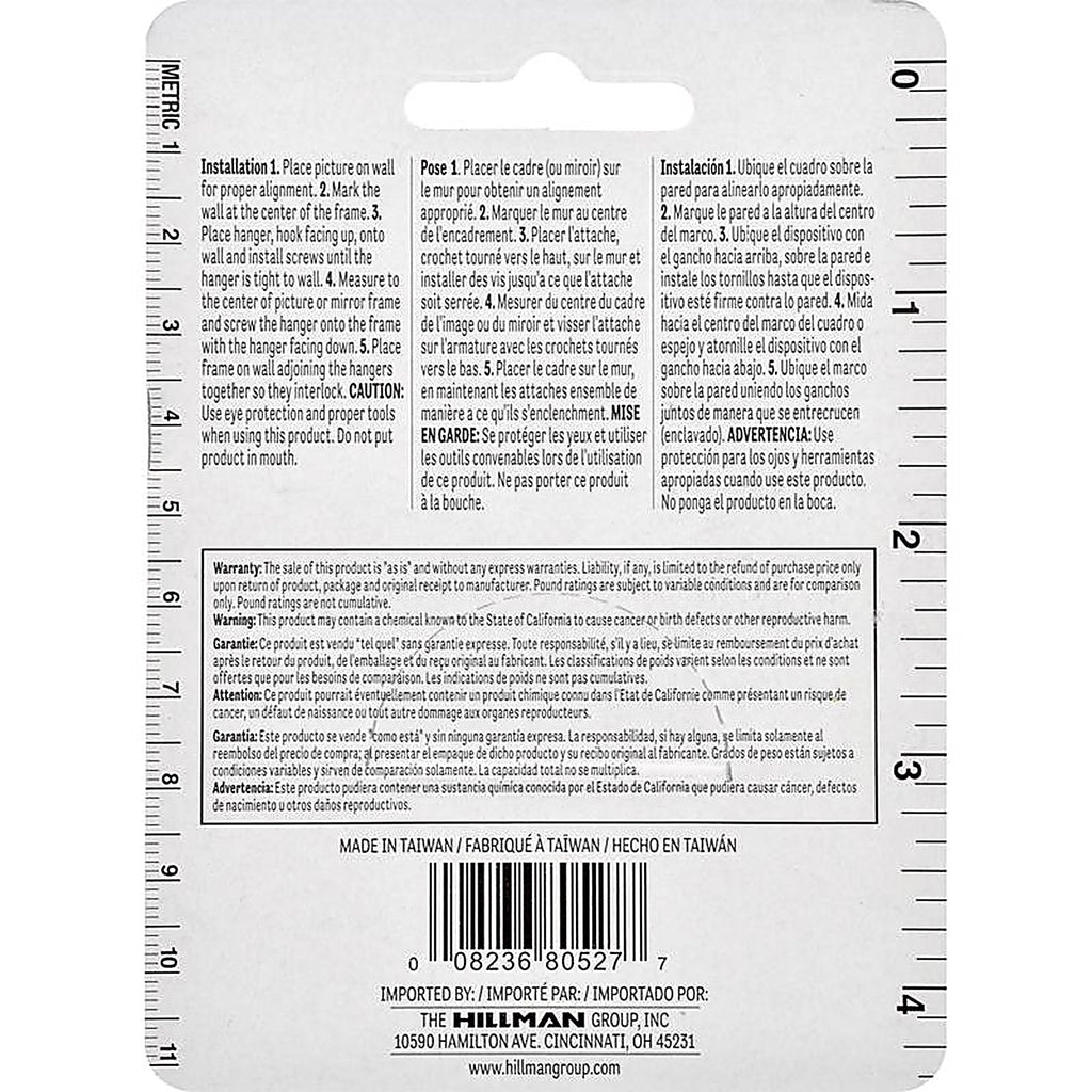 Hillman - 121158 - Zinc Silver Flush-Mount Picture Hanger 2 Pack