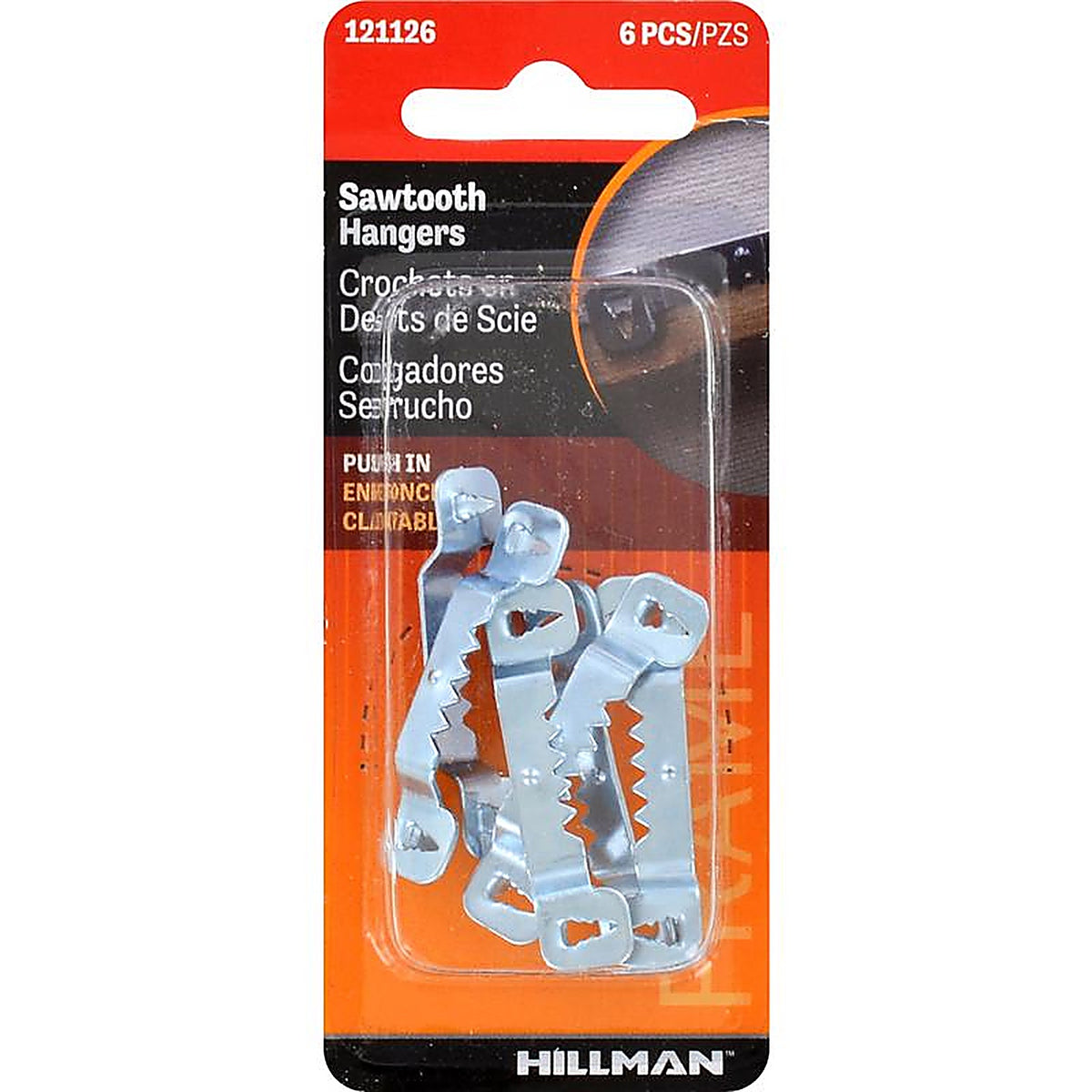 Hillman - 121126 - Steel Zinc Silver Push Pin Sawtooth Hanger 6 Pack