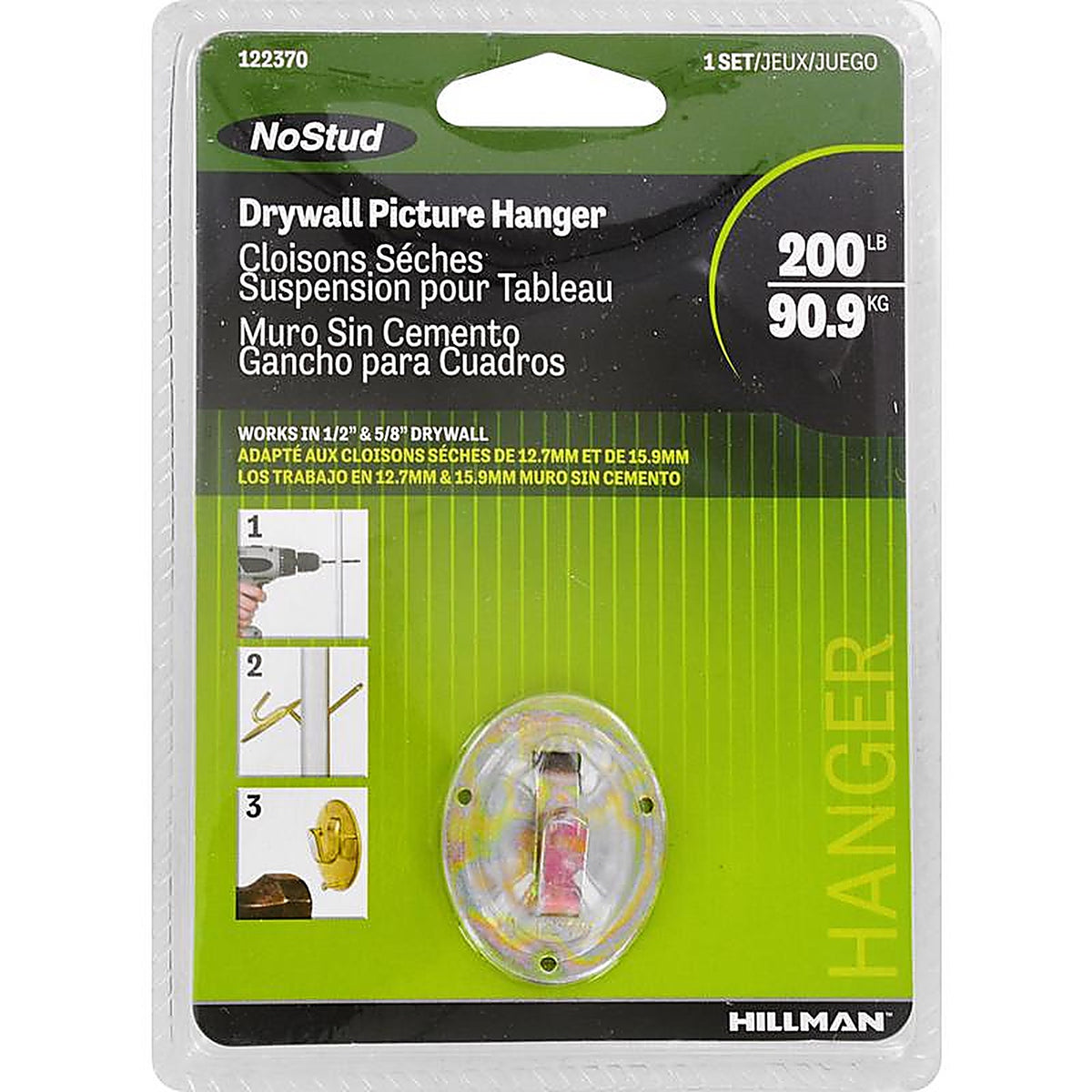Hillman 122370 NoStud Metallic Drywall Picture Hanger 200 lb. 1/Pack
