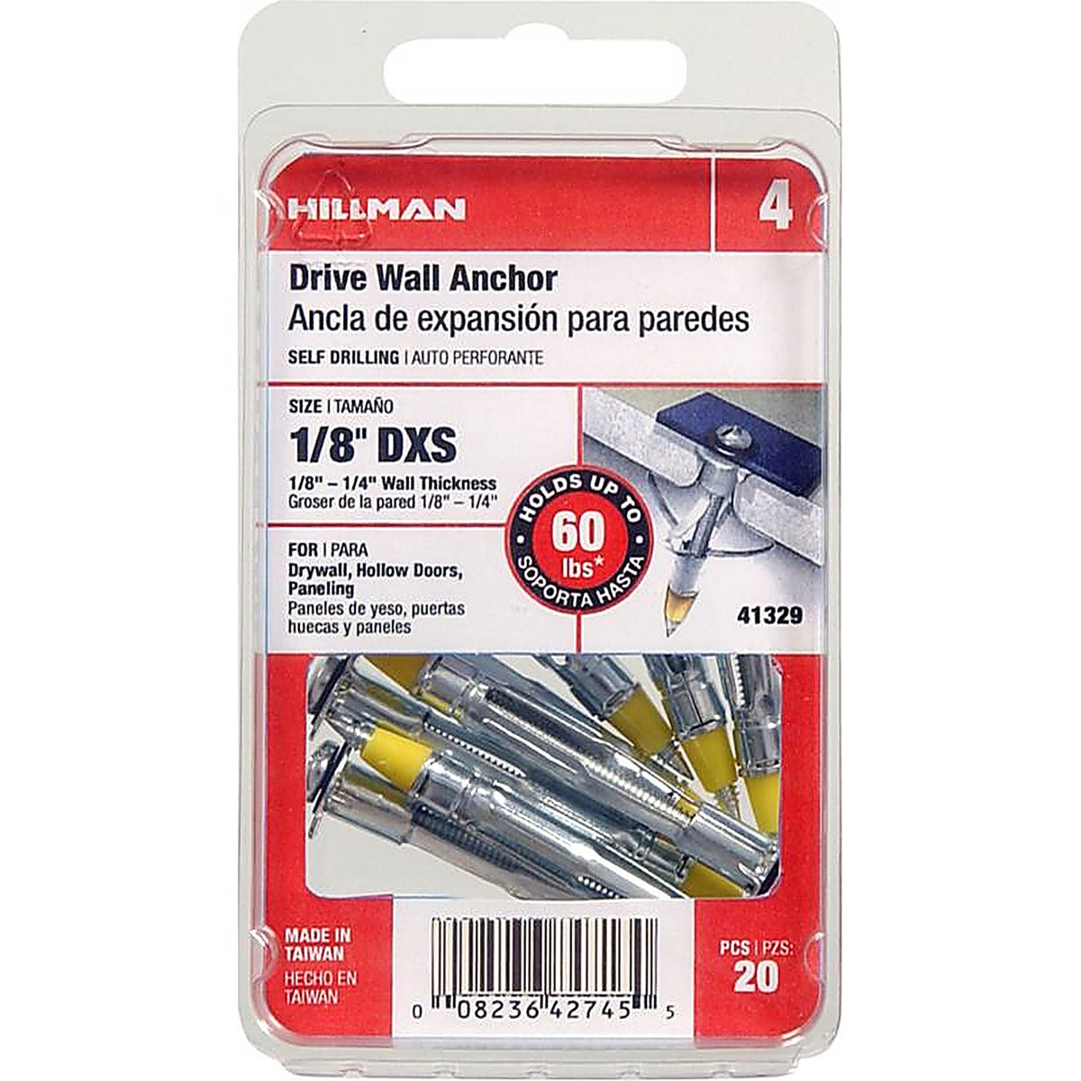 Hillman 41329 1/8 in. Dia. x 1/8 X-Short in. L Metal Round Head Drive Wall Anchors 20/Pack