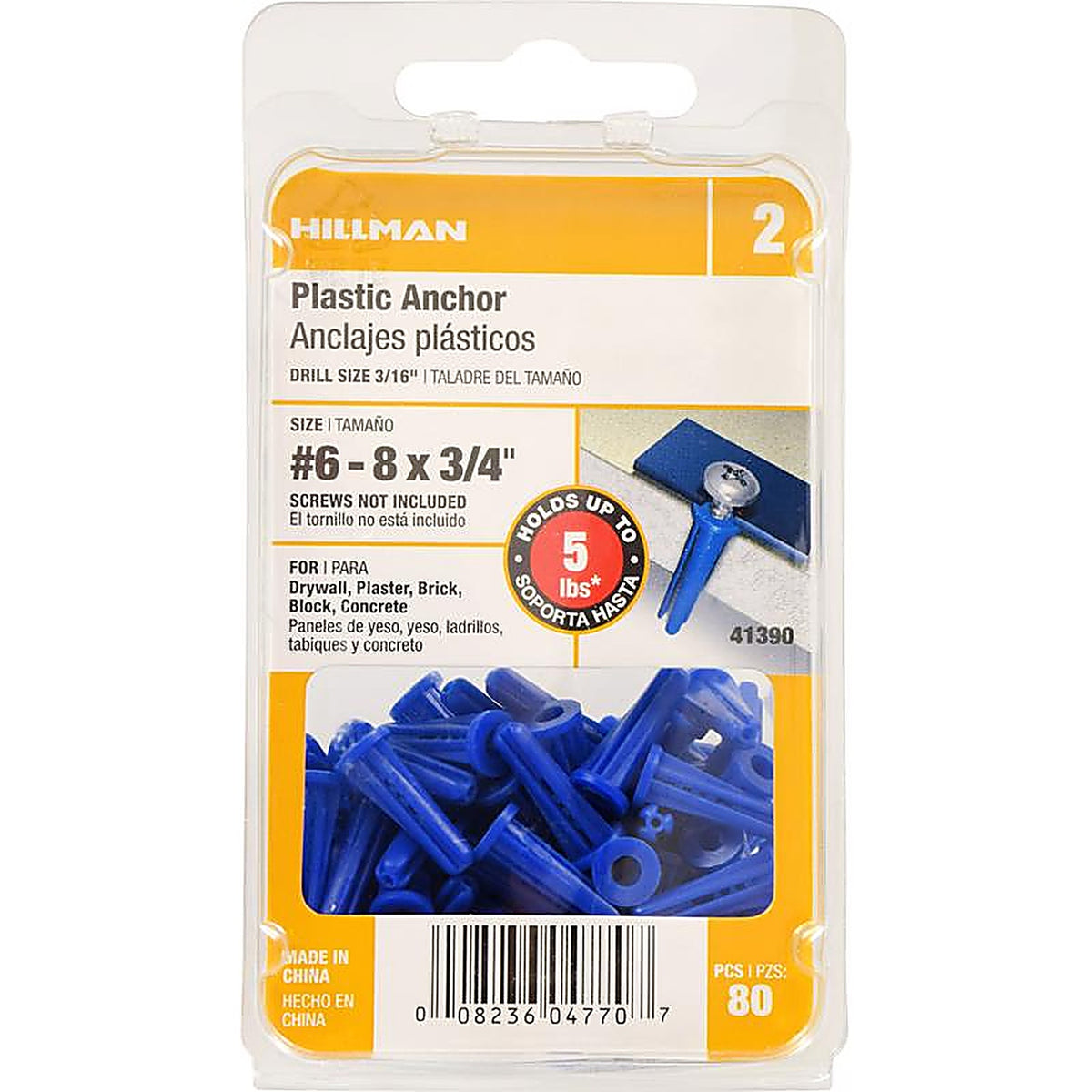 Hillman 41390 .138 in. Dia. x 3/4 in. L Plastic Flat Head Conical Anchor 80/Pack