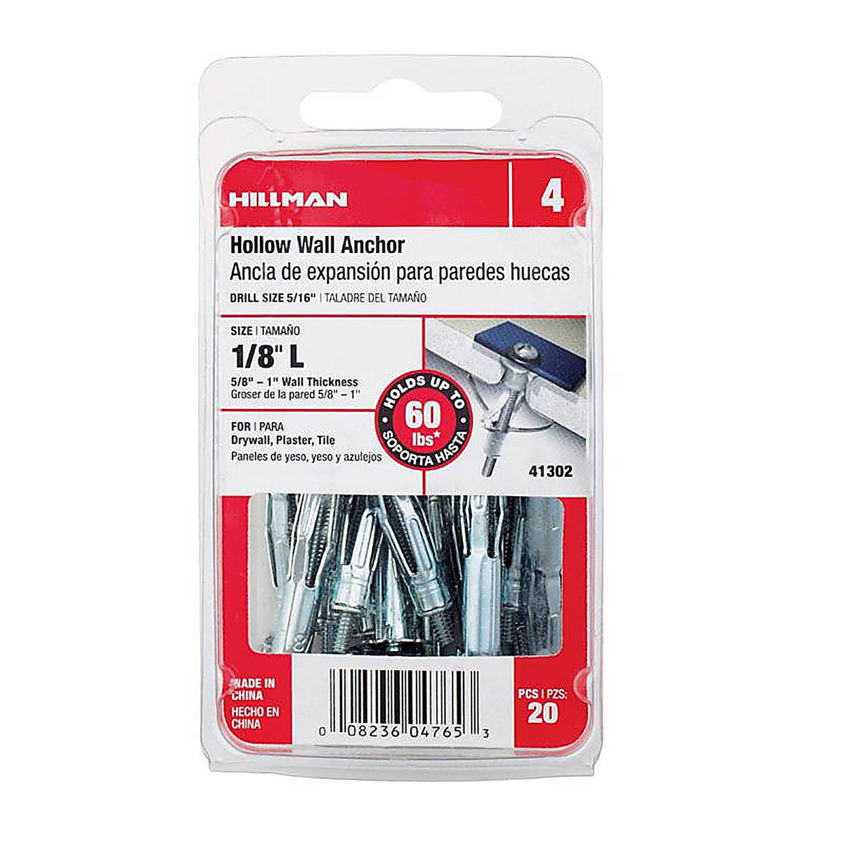 Hillman 41302 1/8 in. Dia. x 1/8 Long in. L Metal Pan Head Hollow Wall Anchors 20/Pack
