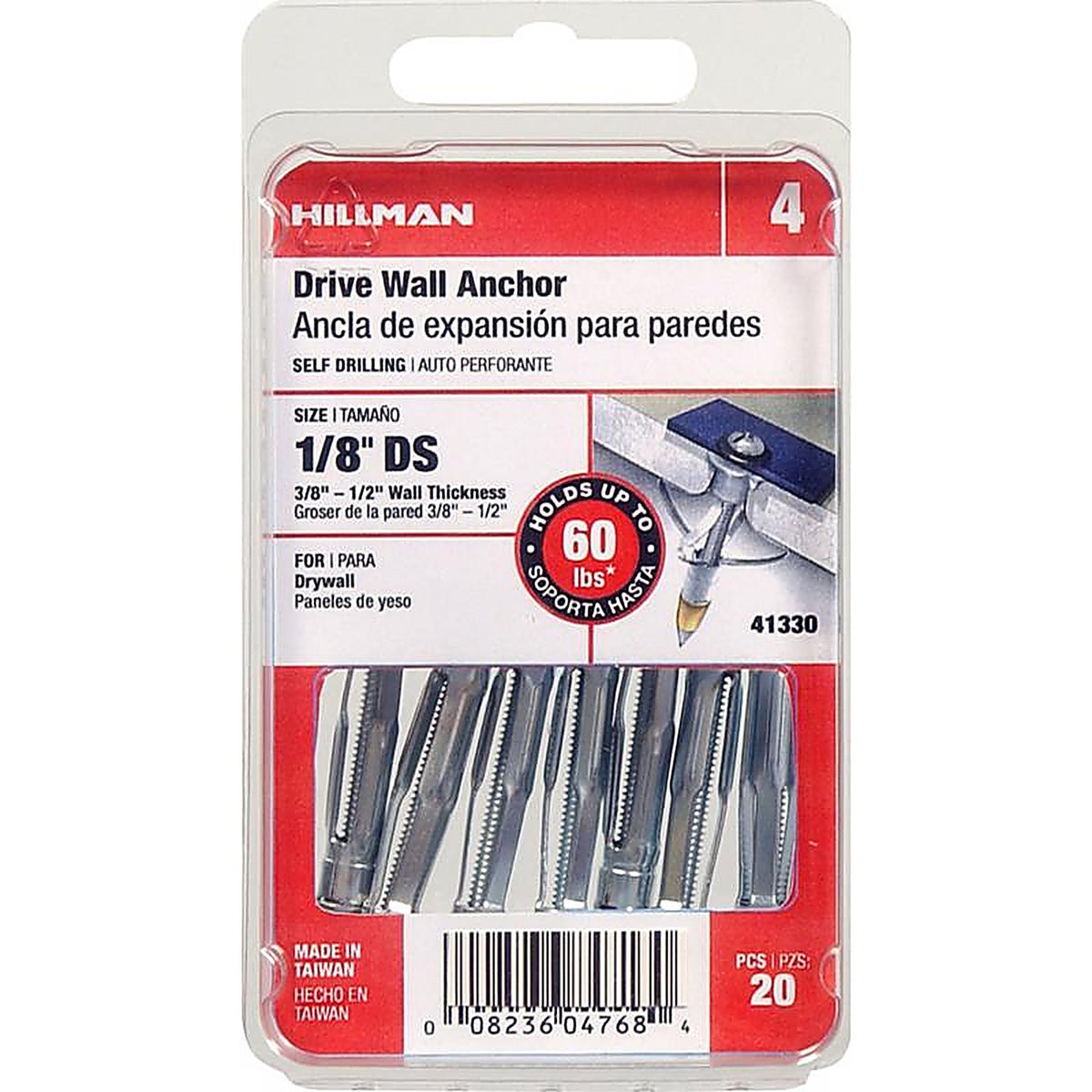Hillman 41330 1/8 in. Dia. x 1/8 Short in. L Metal Pan Head Drive Wall Anchors 20/Pack