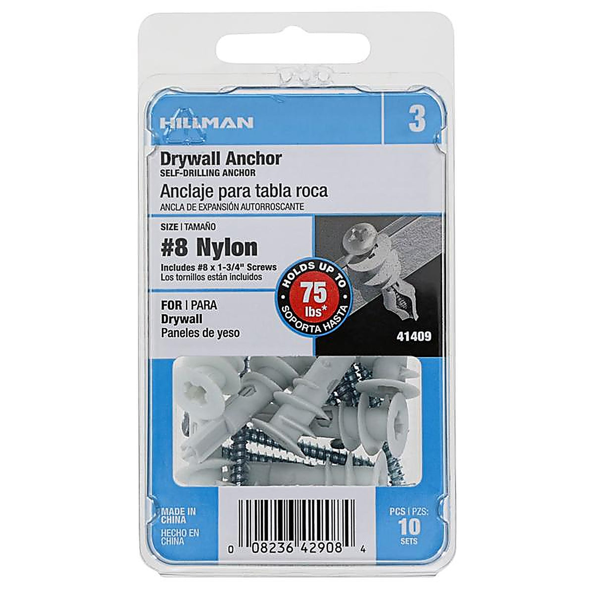Hillman 41409 .164 in. Dia. x 1-1/4 in. L Nylon Pan Head Wallboard Anchors 10/Pack