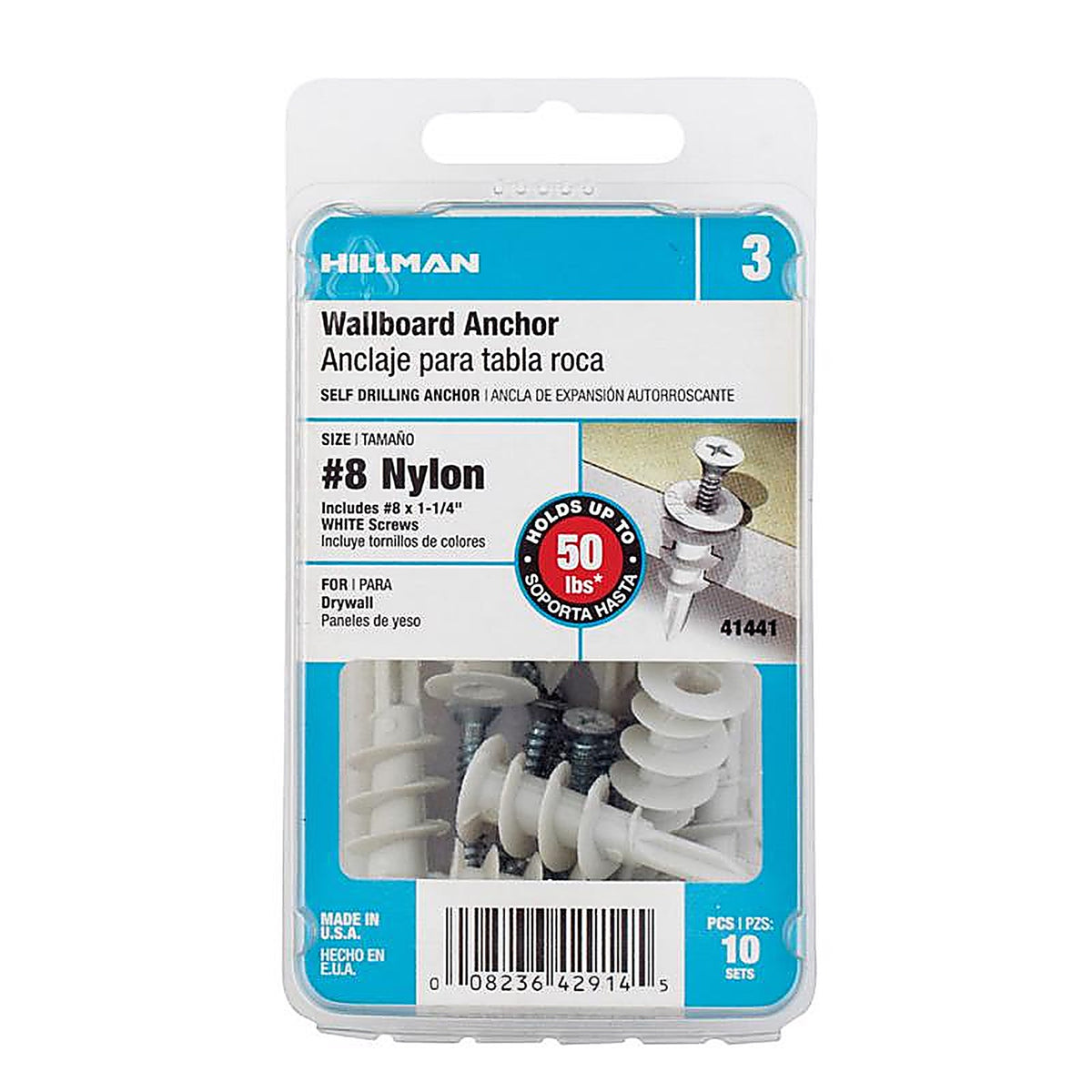 Hillman 41441 .164 in. Dia. x 1-1/4 in. L Nylon Pan Head Wallboard Anchors 10/Pack