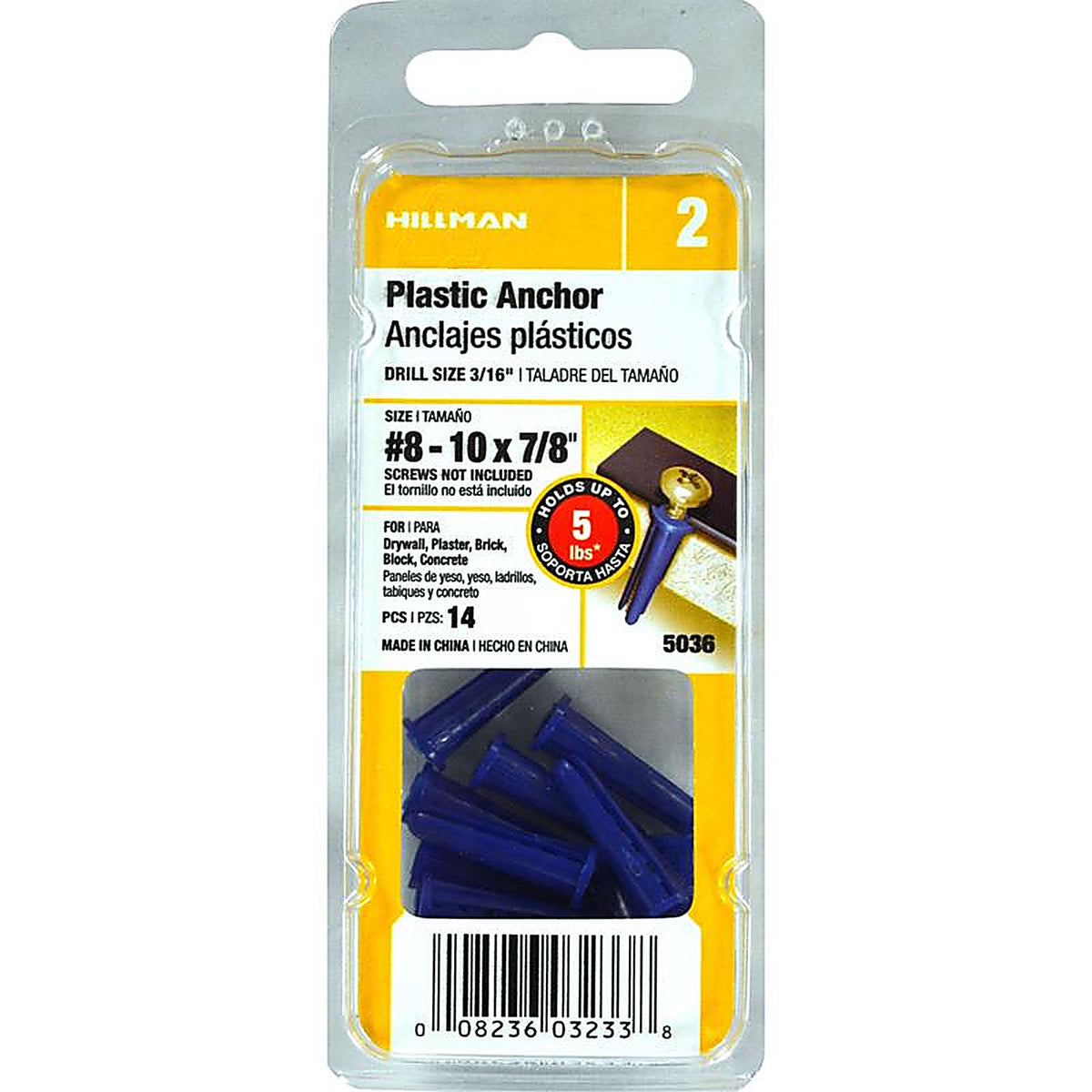 Hillman 5036 .164 in. Dia. x 7/8 in. L Plastic Pan Head Conical Anchor 14/Pack