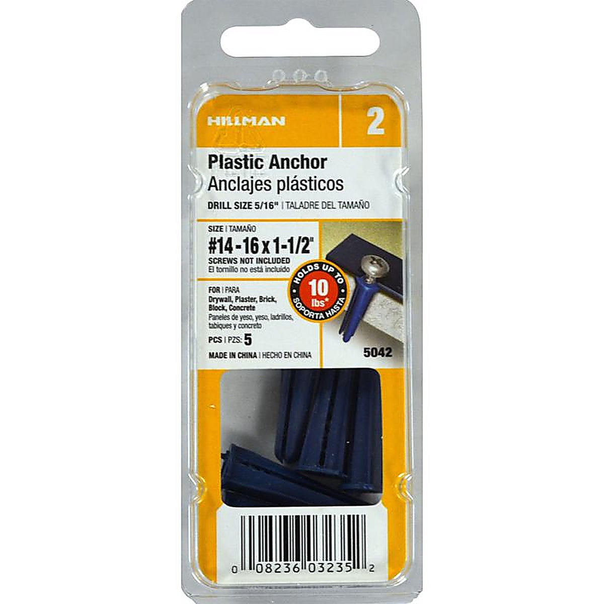 Hillman 5042 .25 in. Dia. x 1-3/8 in. L Plastic Pan Head Conical Anchor 5/Pack