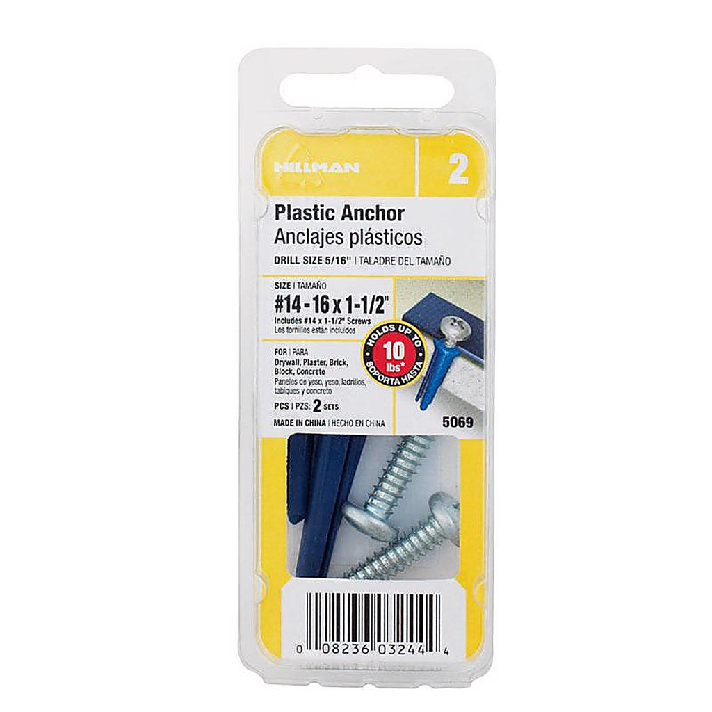 Hillman 5069 .25 in. Dia. x 1-3/8 in. L Plastic Pan Head Conical Anchor 2/Pack