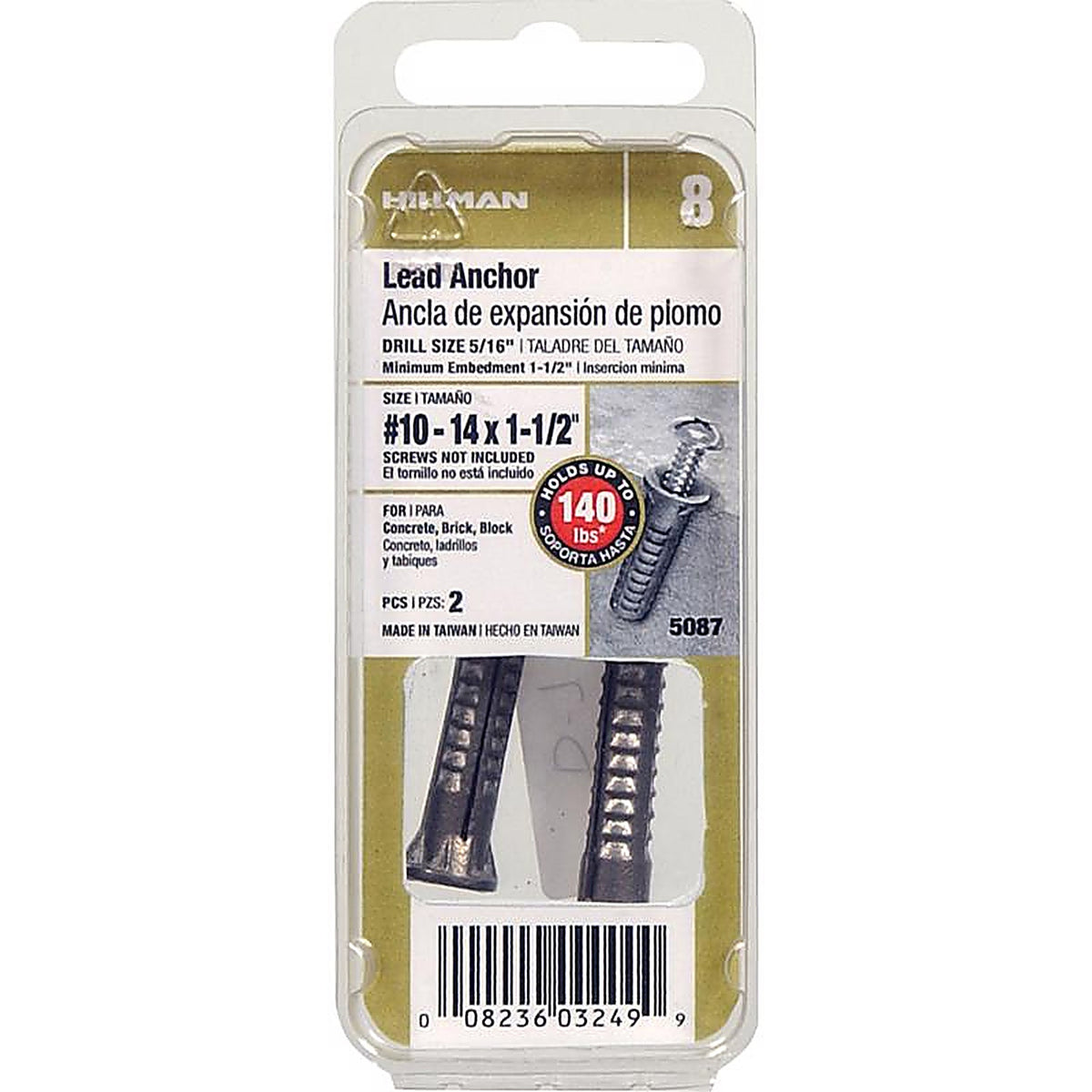 Hillman 5087 1/4 in. Dia. x 1-1/2 in. L Lead Round Head Concrete Screw Anchor 2/Pack