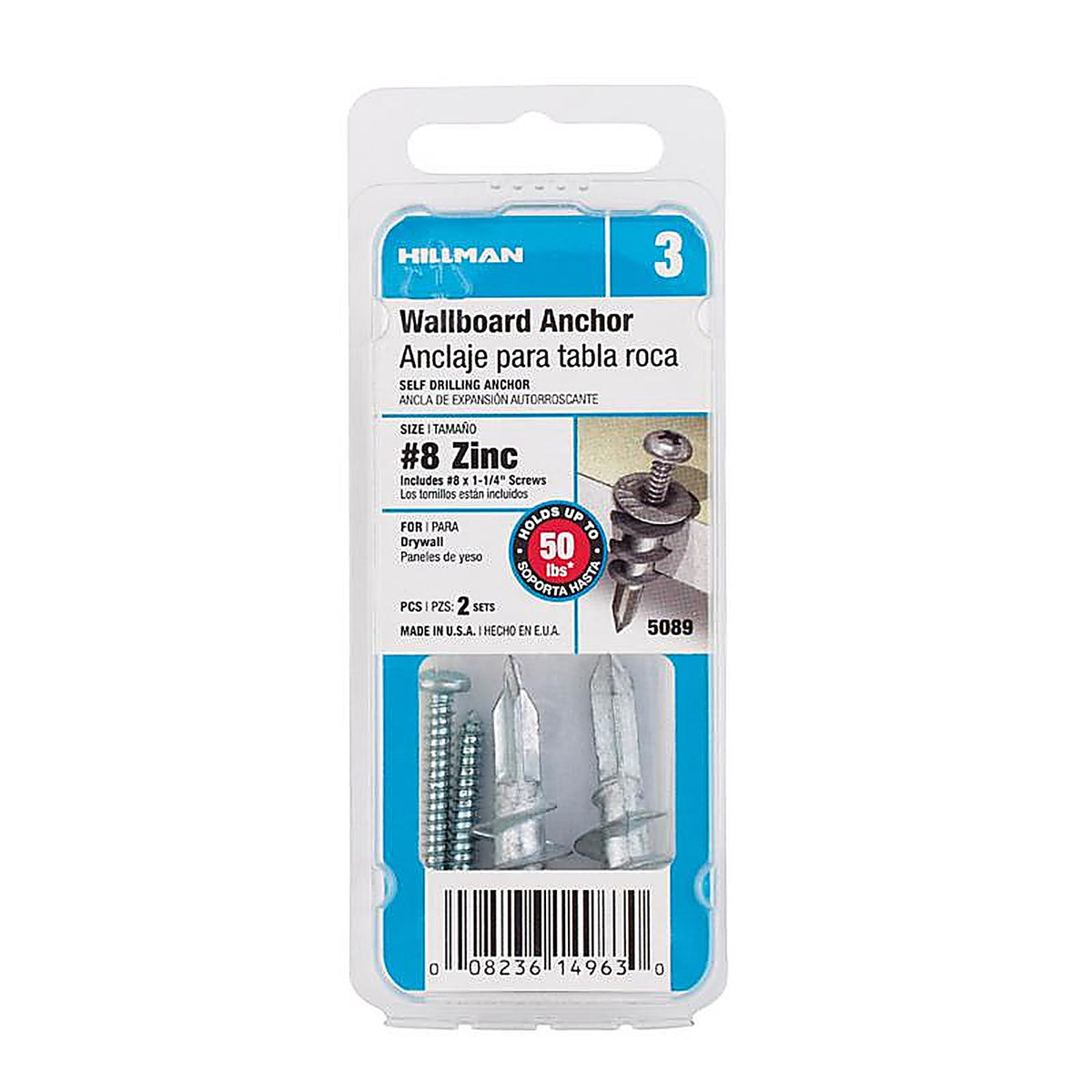 Hillman 5089 .164 in. Dia. x 1-1/4 in. L Zinc Pan Head Wallboard Anchors 2/Pack